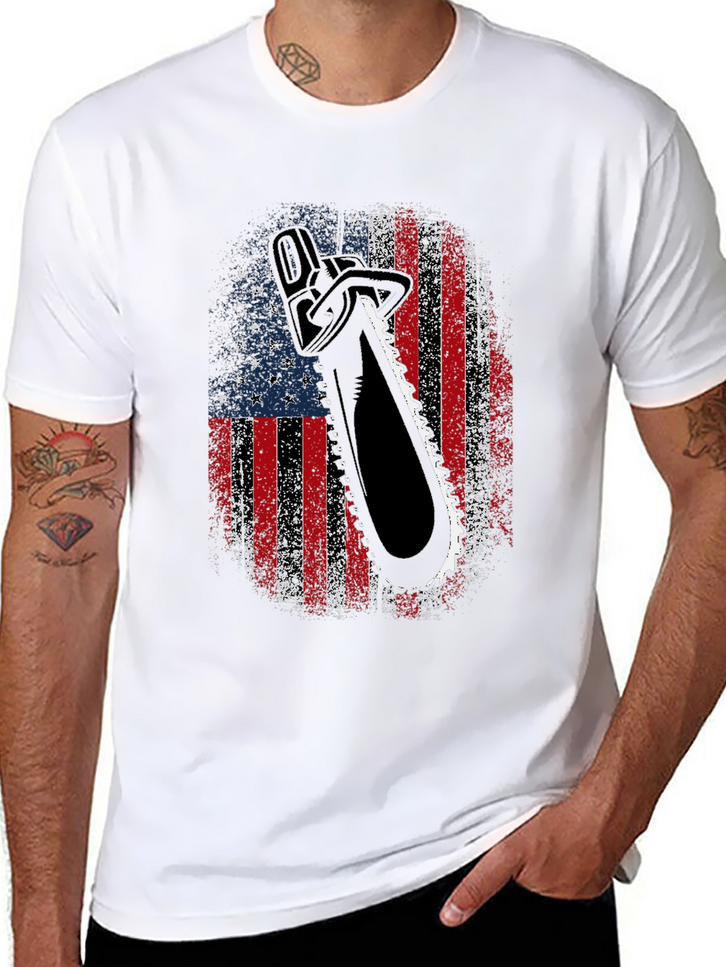 American Flag Chainsaw Graphic T-Shirt