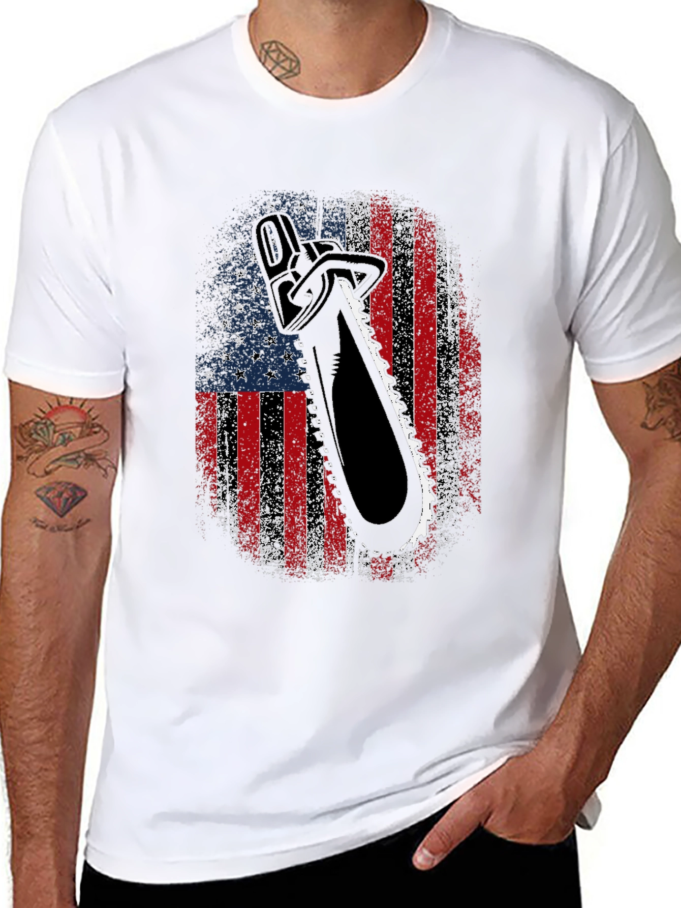 American Flag Chainsaw Graphic T-Shirt