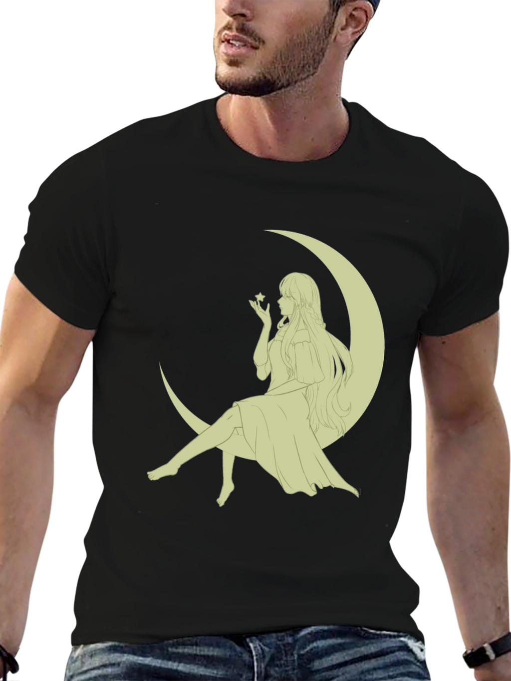 Moon Maiden Graphic Tee - Black Cotton Blend