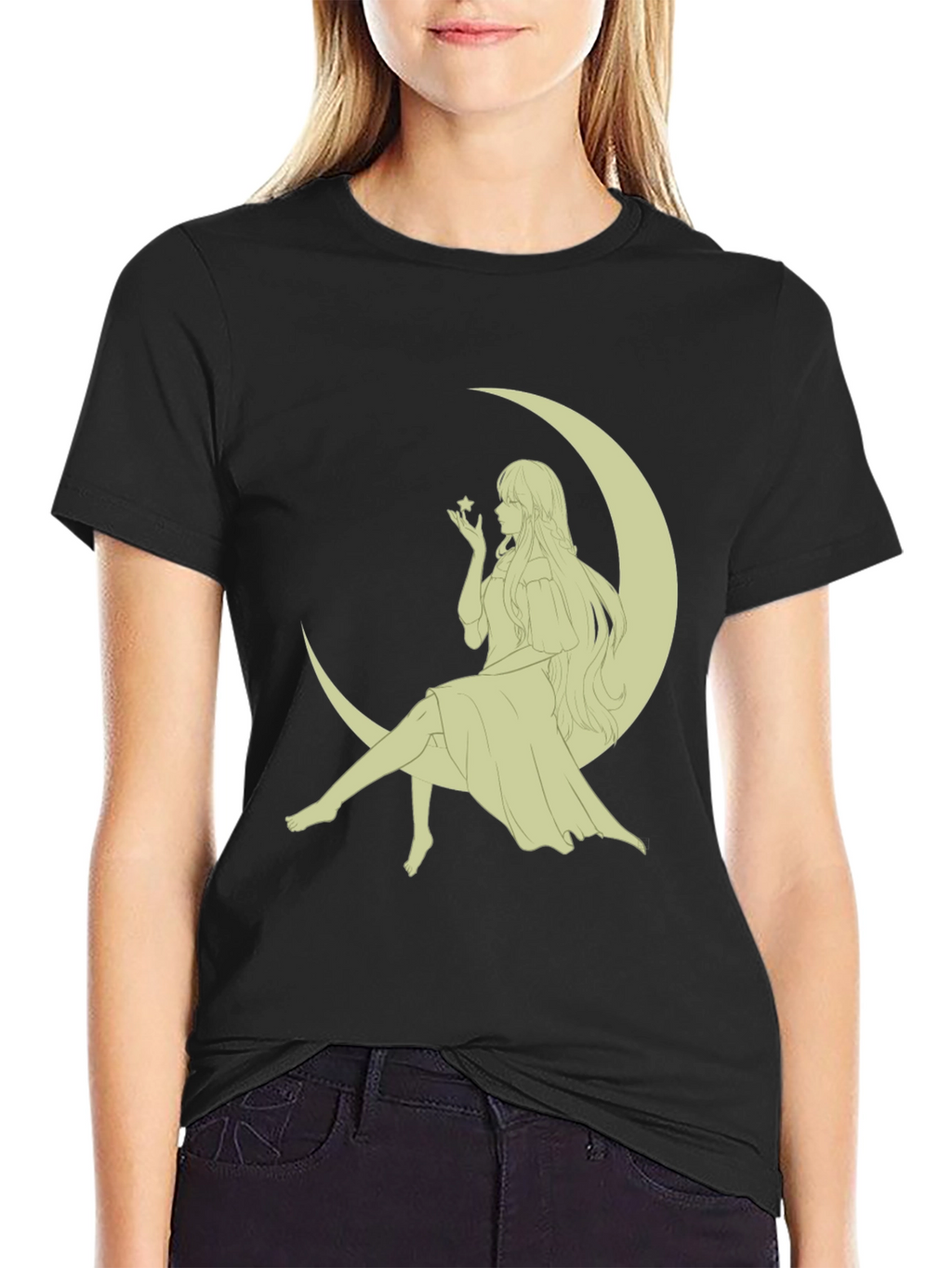 Moon Maiden Graphic Tee - Black Cotton Blend