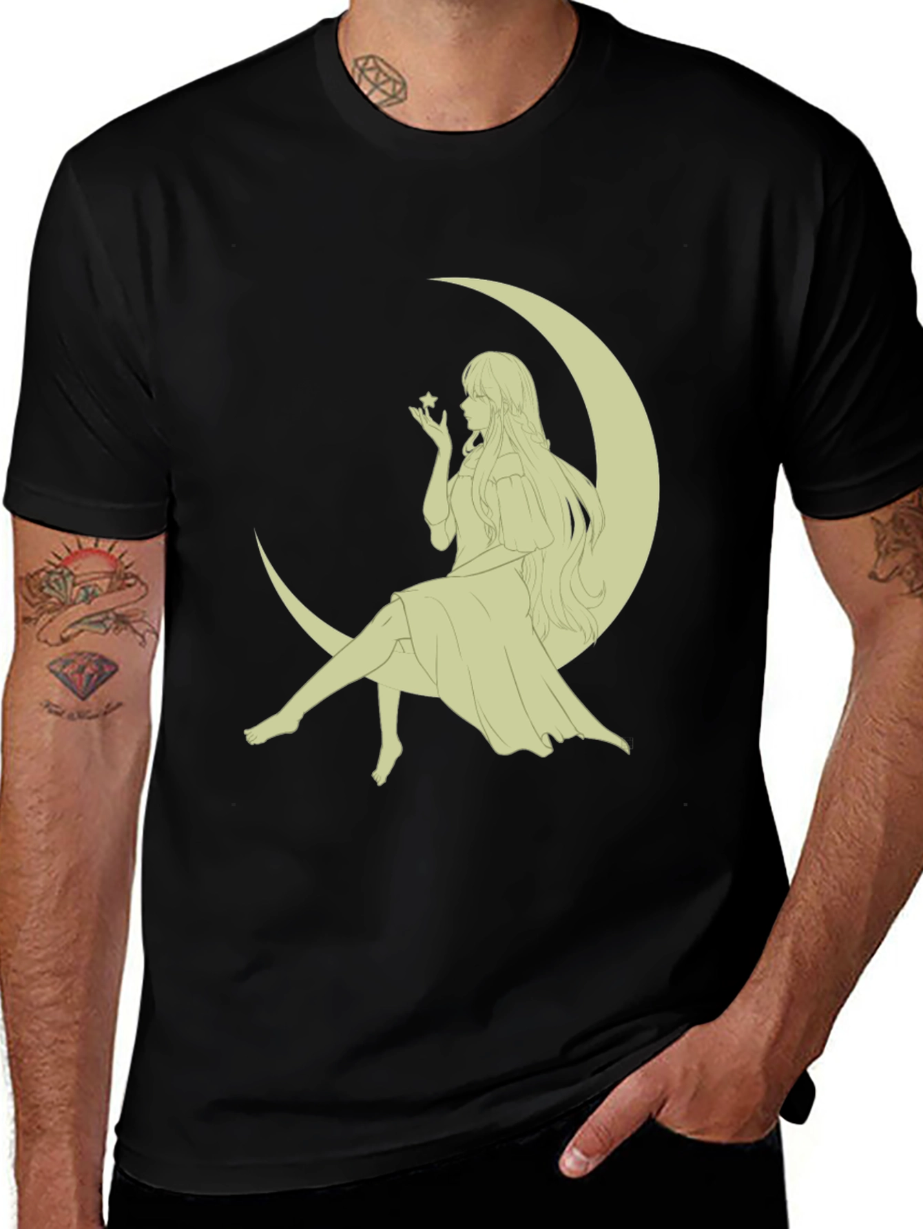 Moon Maiden Graphic Tee - Black Cotton Blend
