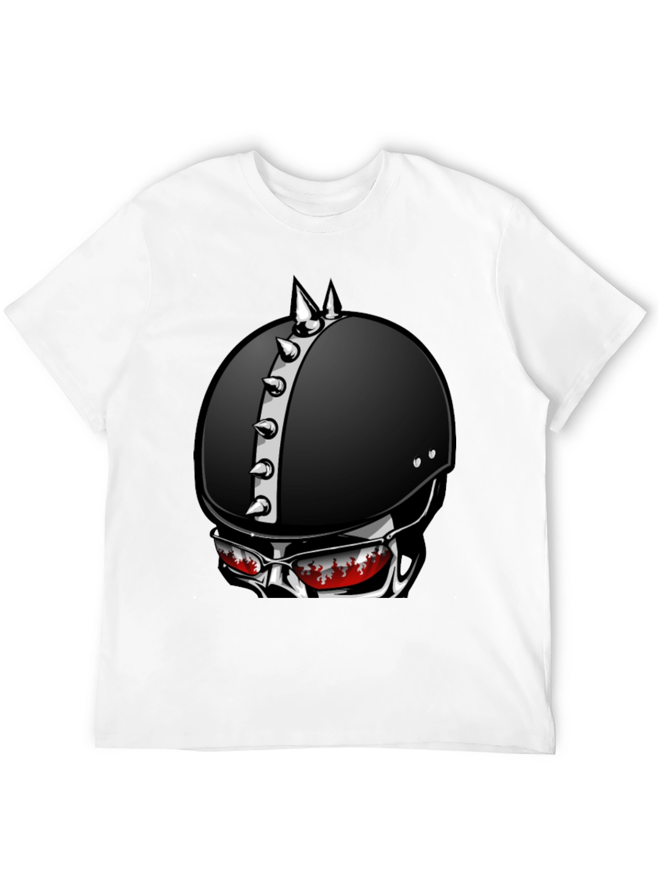 Edgy Helmet Skull Graphic Tee - Mens Black T-Shirt