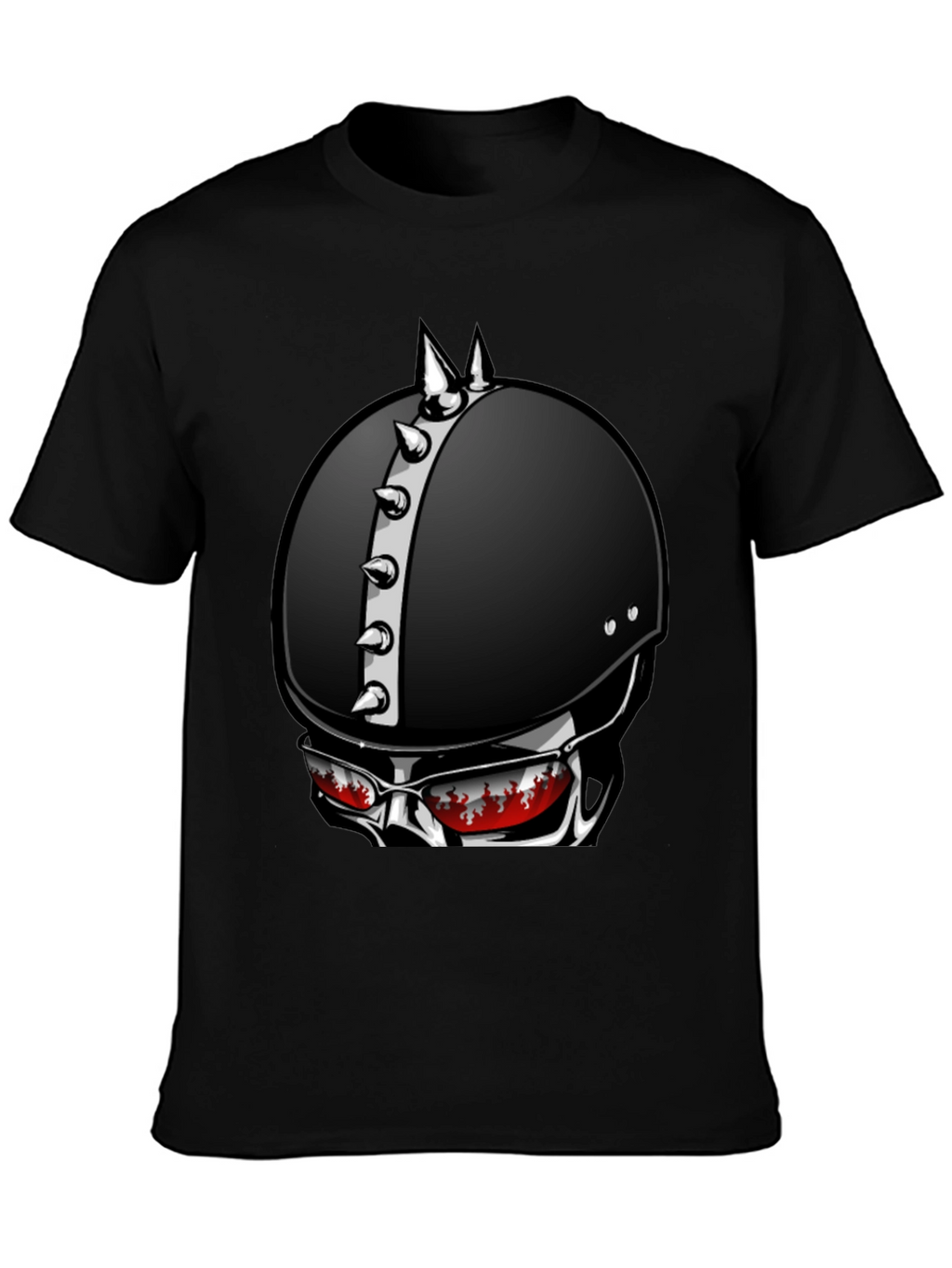 Edgy Helmet Skull Graphic Tee - Mens Black T-Shirt