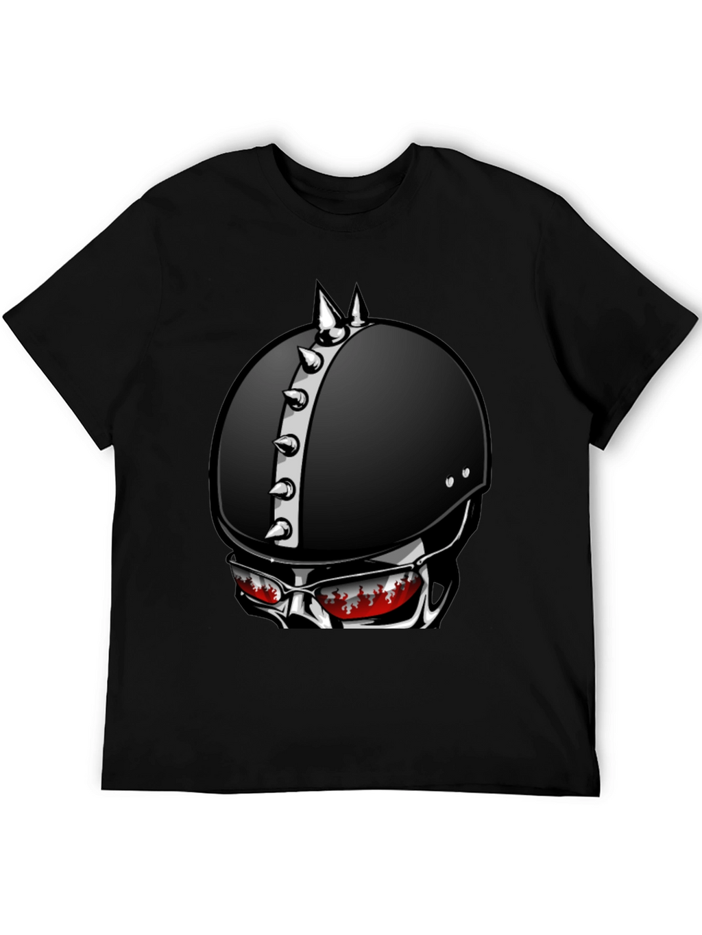 Edgy Helmet Skull Graphic Tee - Mens Black T-Shirt