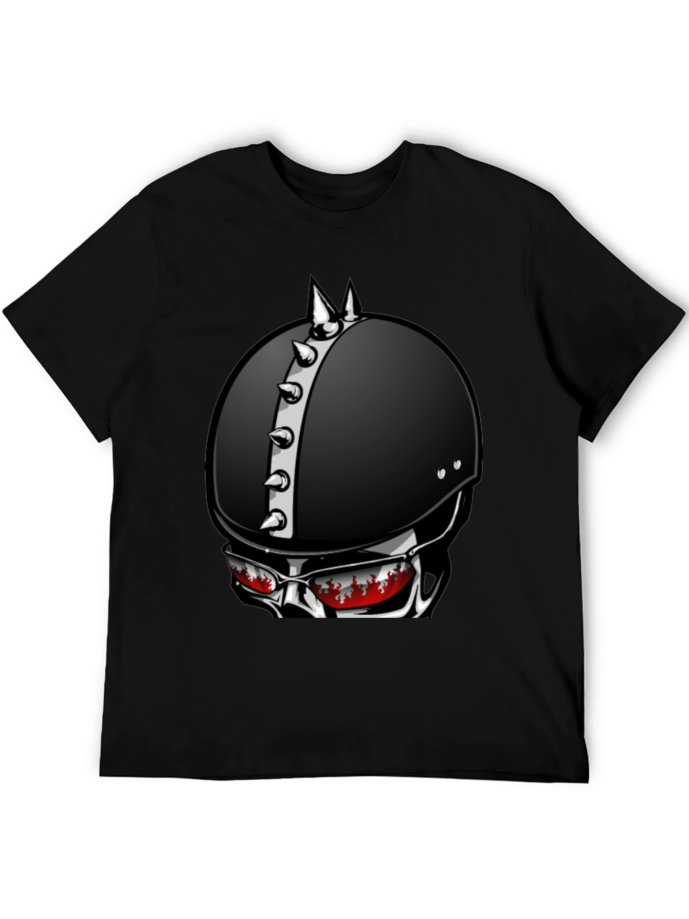 Edgy Helmet Skull Graphic Tee - Mens Black T-Shirt
