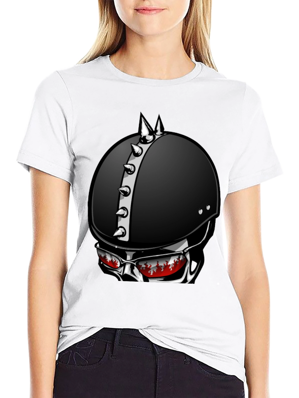 Edgy Helmet Skull Graphic Tee - Mens Black T-Shirt