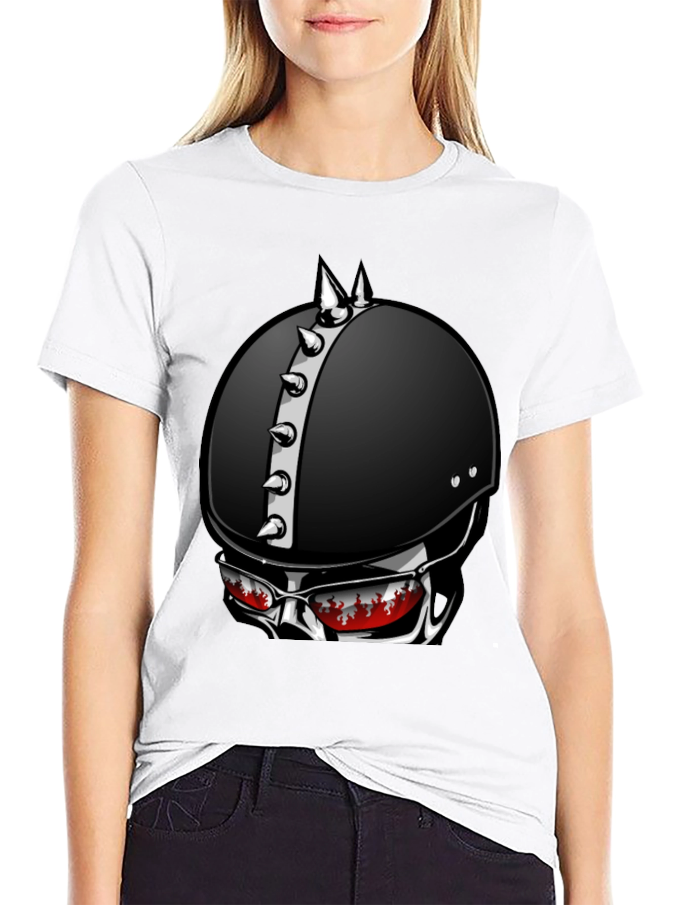 Edgy Helmet Skull Graphic Tee - Mens Black T-Shirt