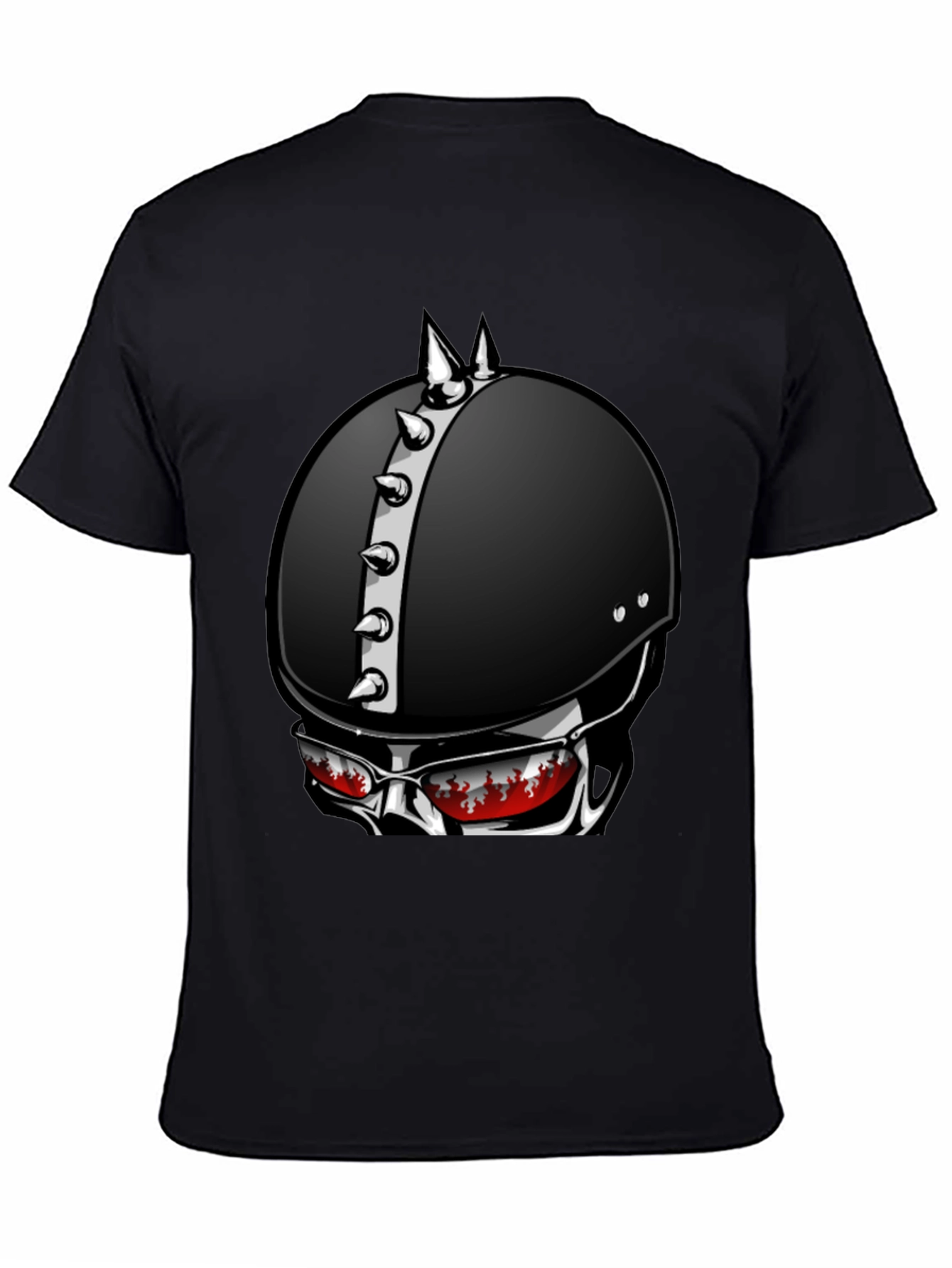 Edgy Helmet Skull Graphic Tee - Mens Black T-Shirt