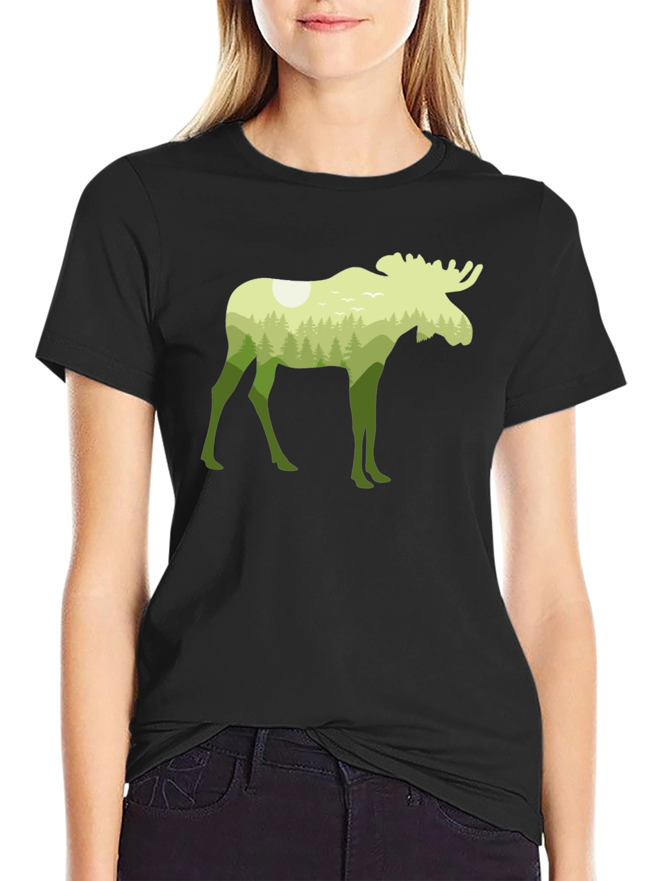Nature Moose Graphic Tee - Black
