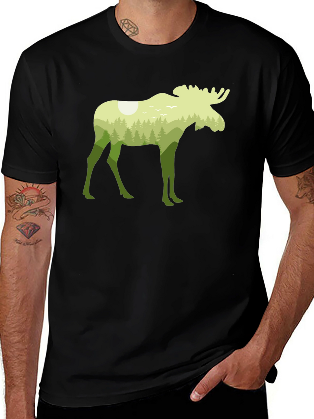 Nature Moose Graphic Tee - Black