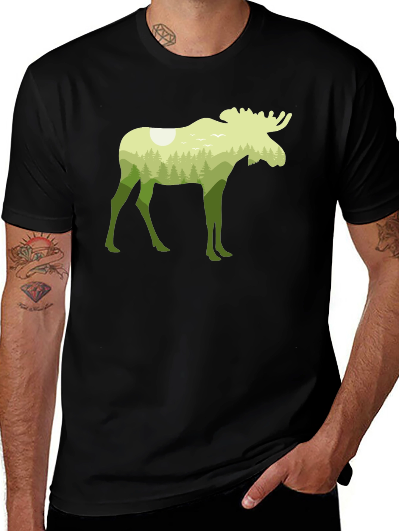 Nature Moose Graphic Tee - Black