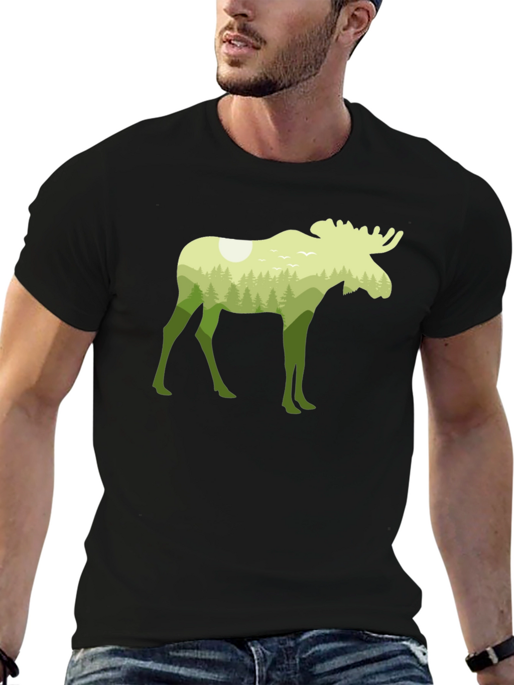 Nature Moose Graphic Tee - Black
