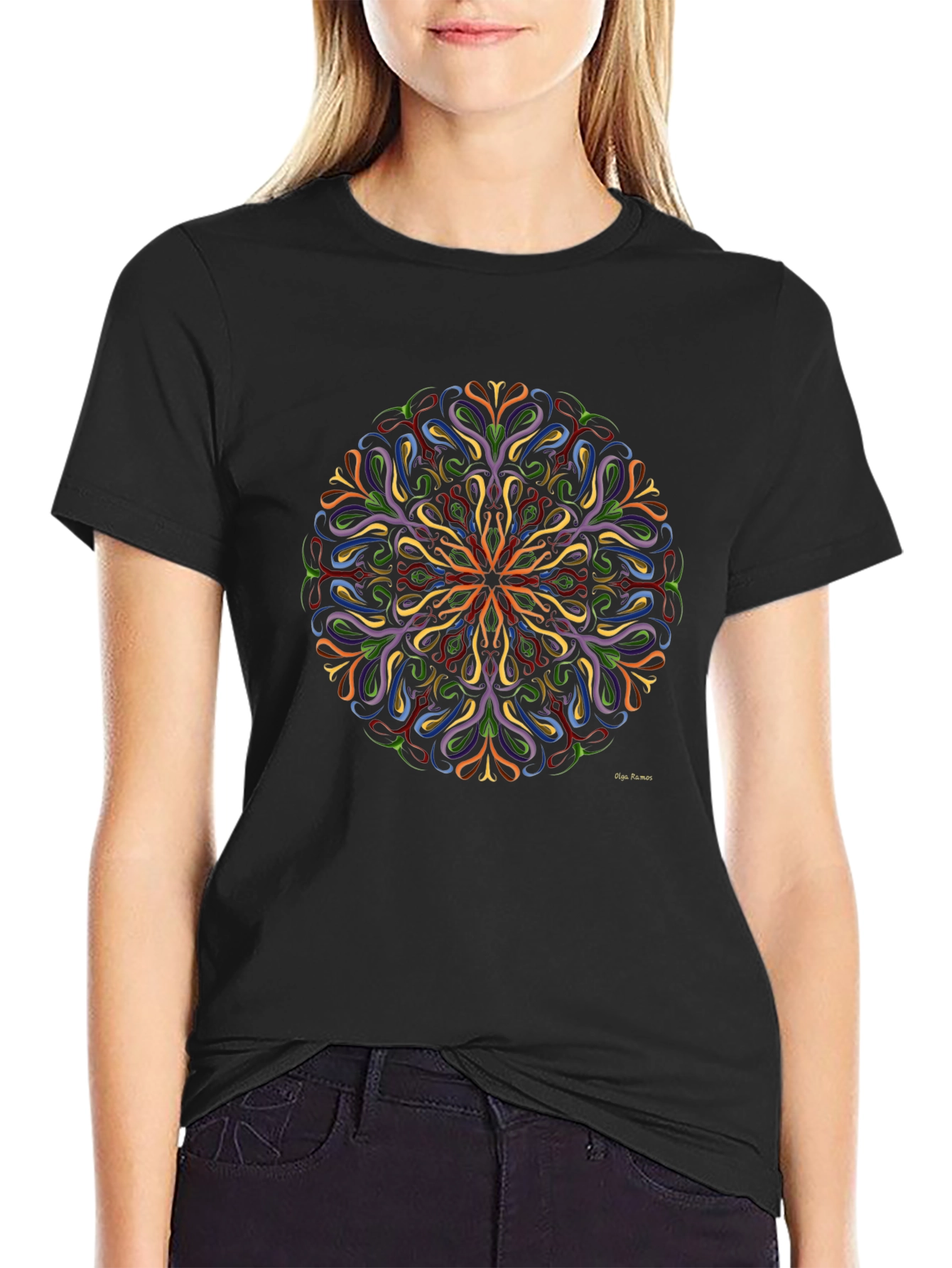 Vibrant Mandala Graphic Black T-Shirt