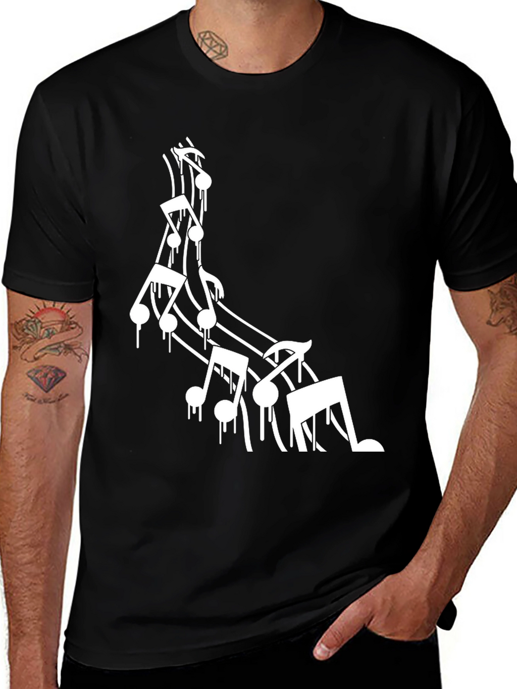 Music Notes Drip Graphic T-Shirt