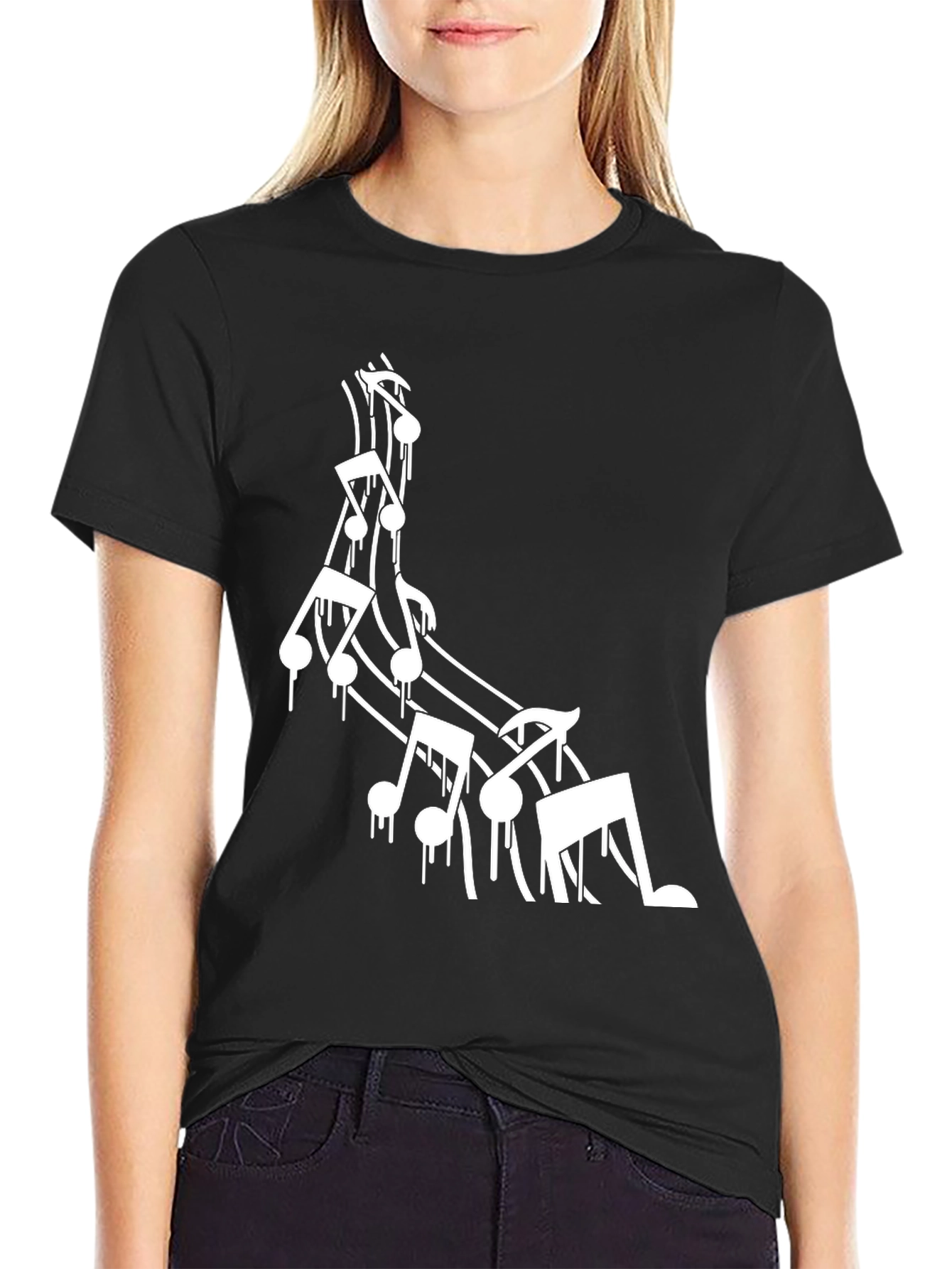 Music Notes Drip Graphic T-Shirt