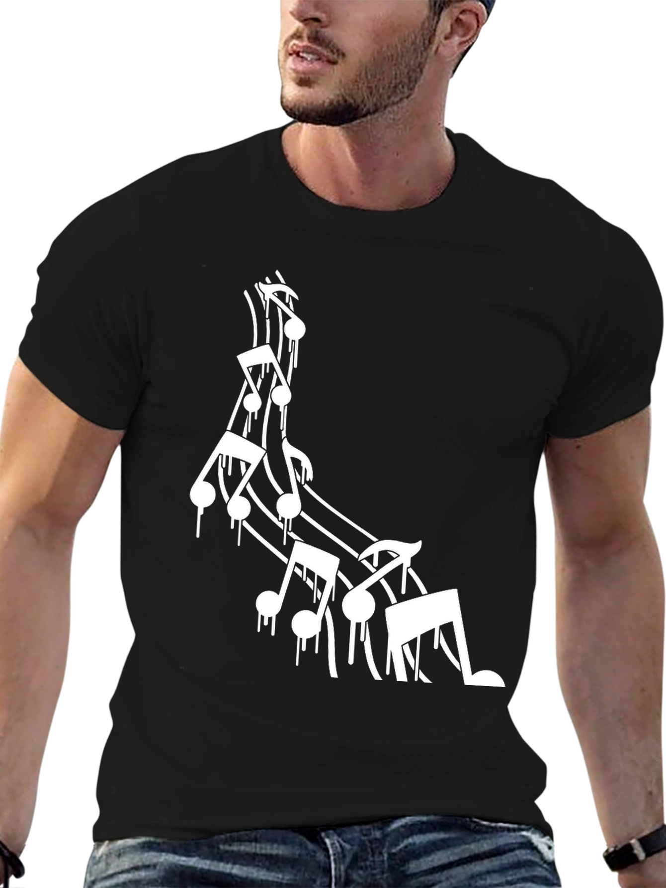 Music Notes Drip Graphic T-Shirt