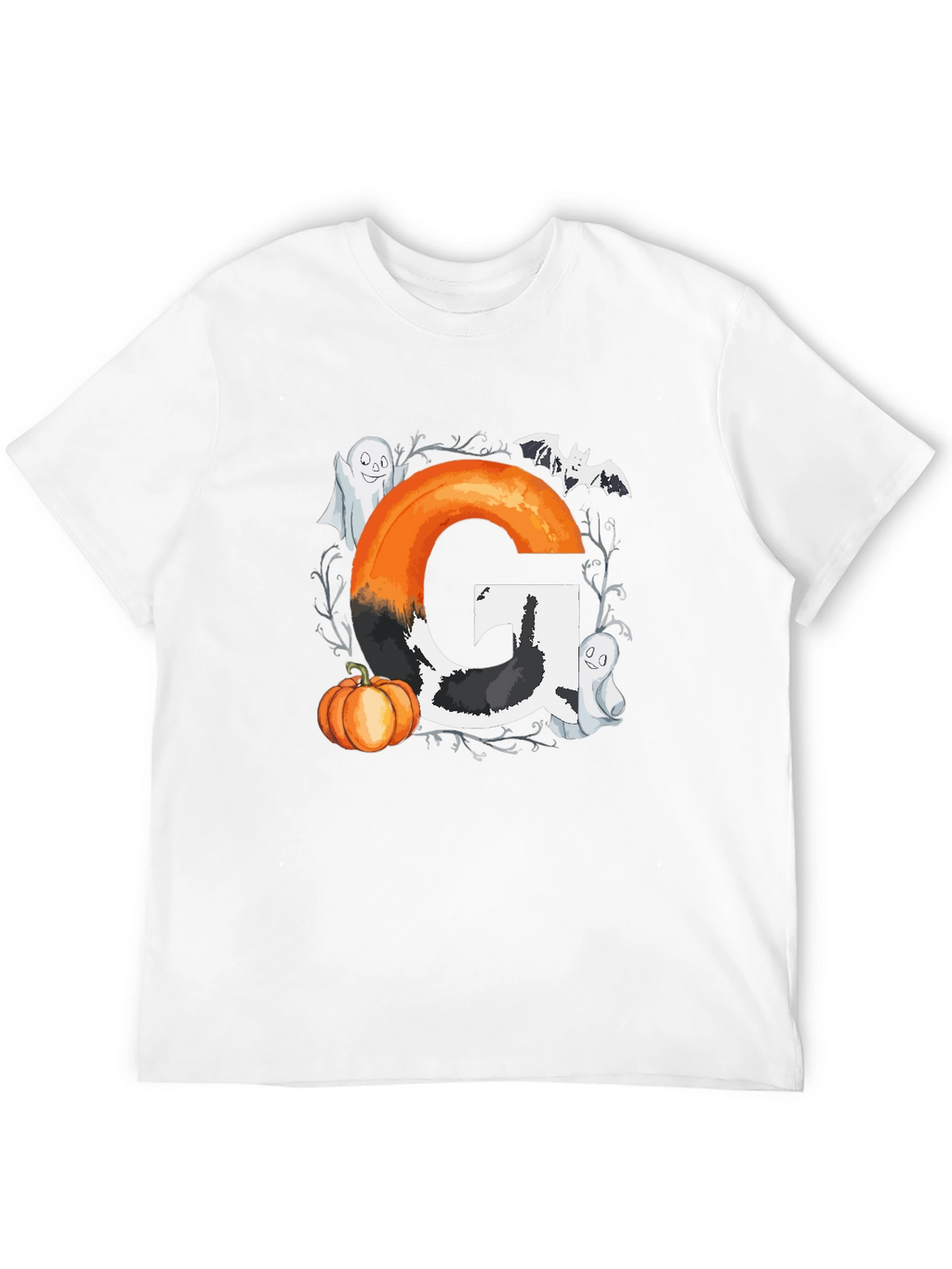 Halloween Letter G T-Shirt with Ghost and Pumpkin