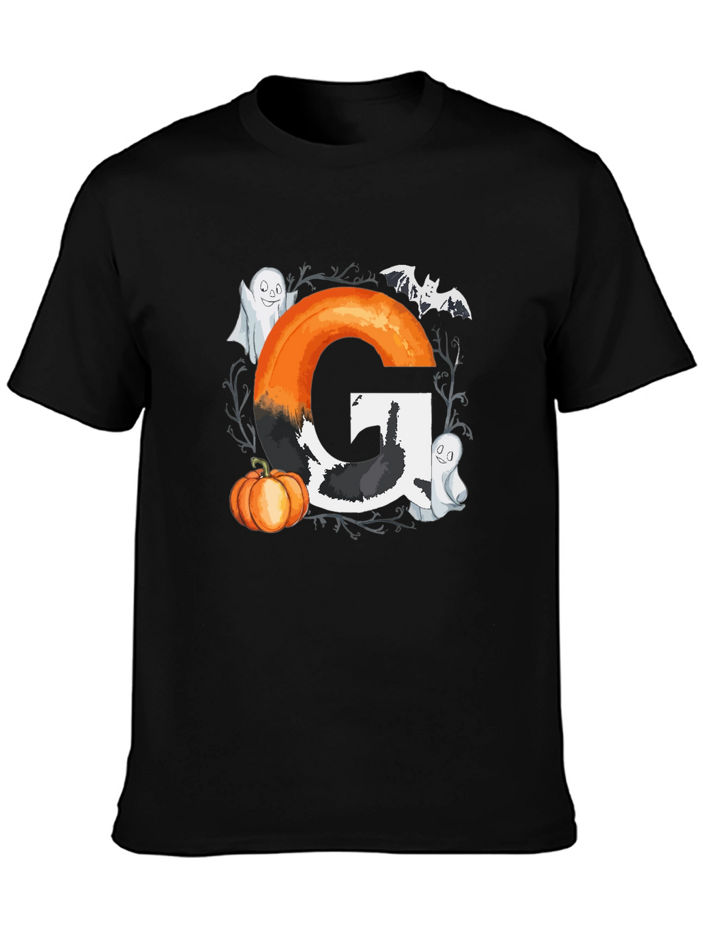 Halloween Letter G T-Shirt with Ghost and Pumpkin
