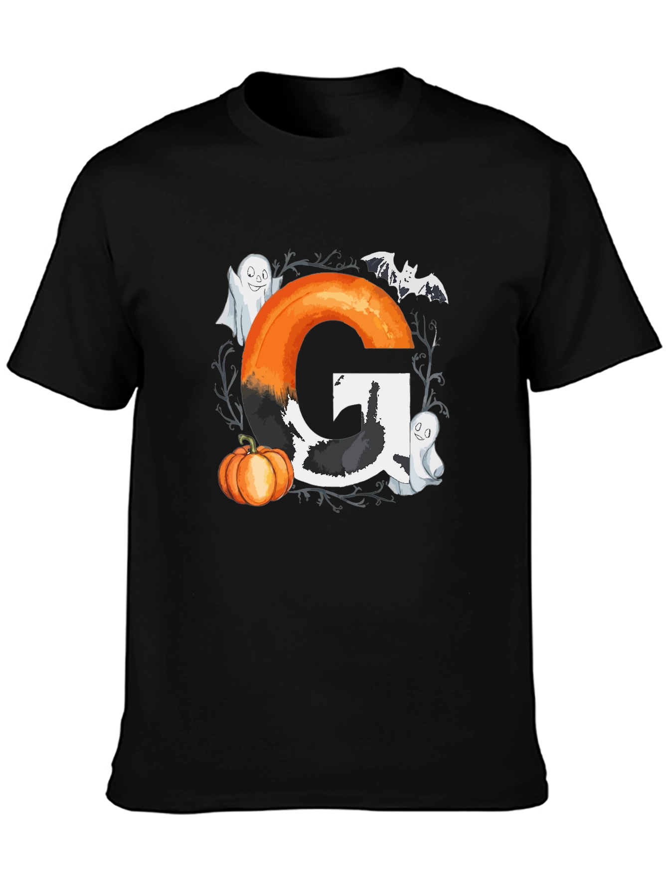 Halloween Letter G T-Shirt with Ghost and Pumpkin