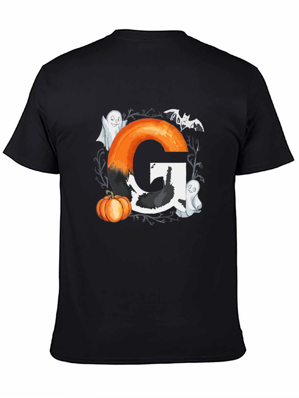 Halloween Letter G T-Shirt with Ghost and Pumpkin
