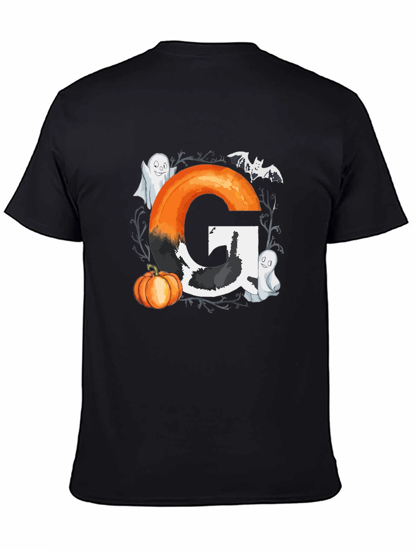 Halloween Letter G T-Shirt with Ghost and Pumpkin