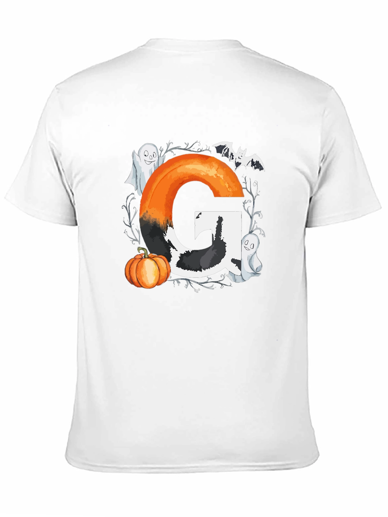 Halloween Letter G T-Shirt with Ghost and Pumpkin