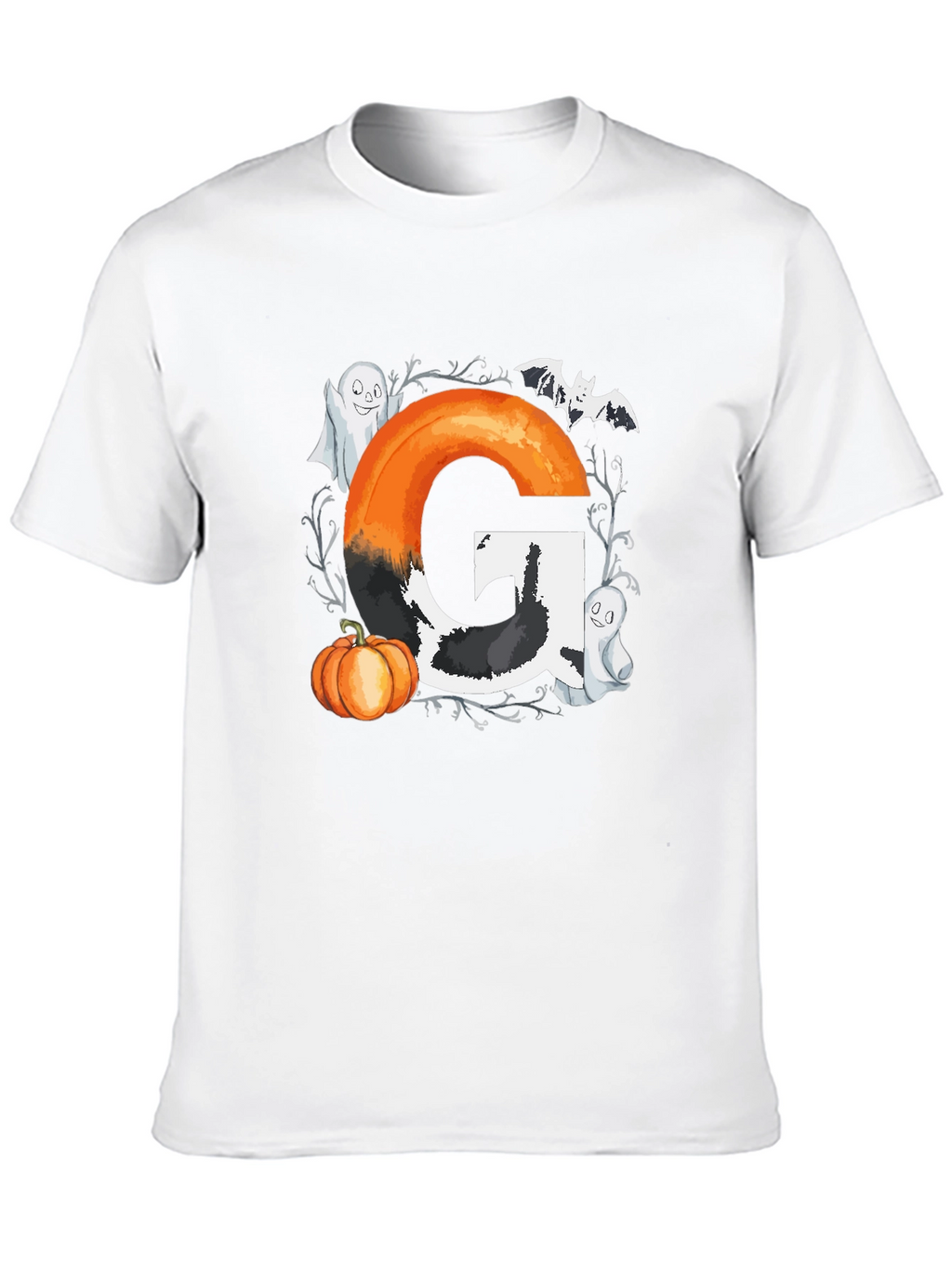Halloween Letter G T-Shirt with Ghost and Pumpkin