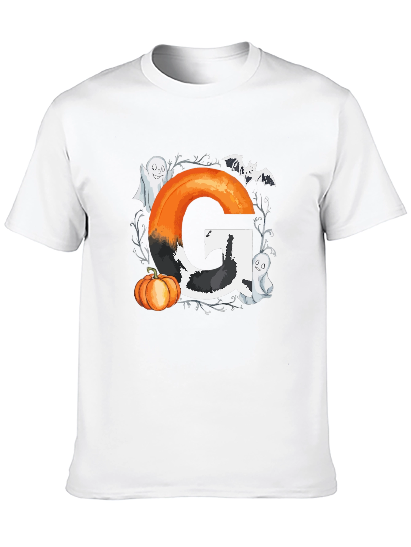 Halloween Letter G T-Shirt with Ghost and Pumpkin
