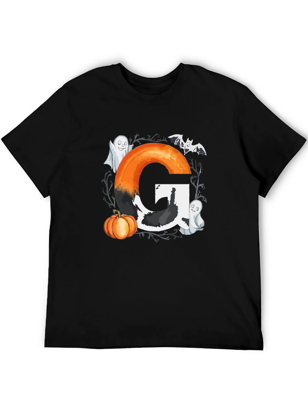 Halloween Letter G T-Shirt with Ghost and Pumpkin