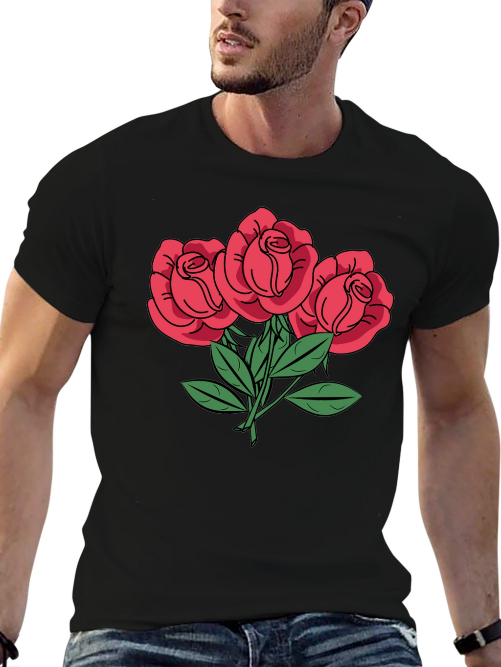 Mens Rose Graphic T-Shirt - Black