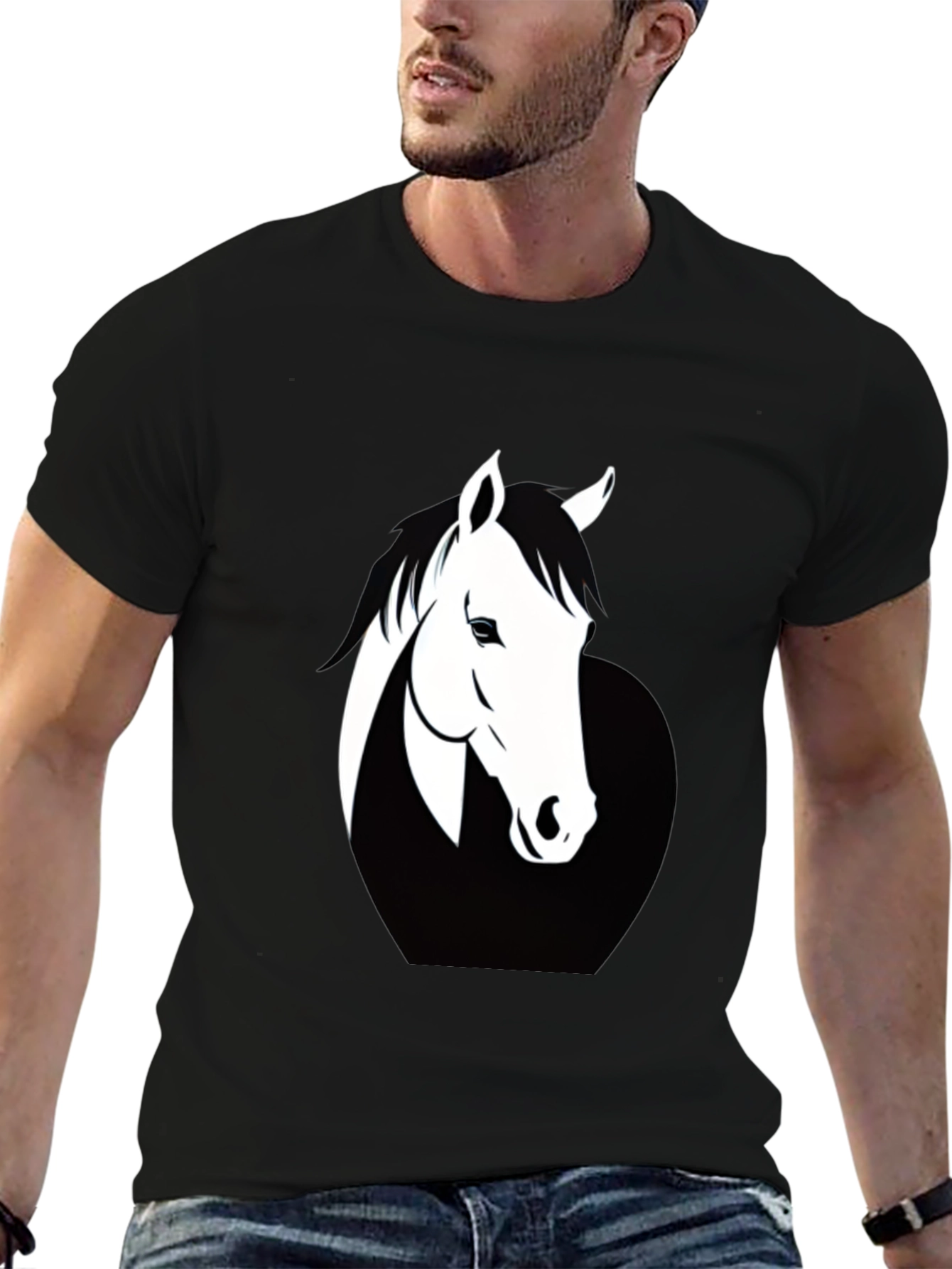 Mens Black T-Shirt with Horse Graphic