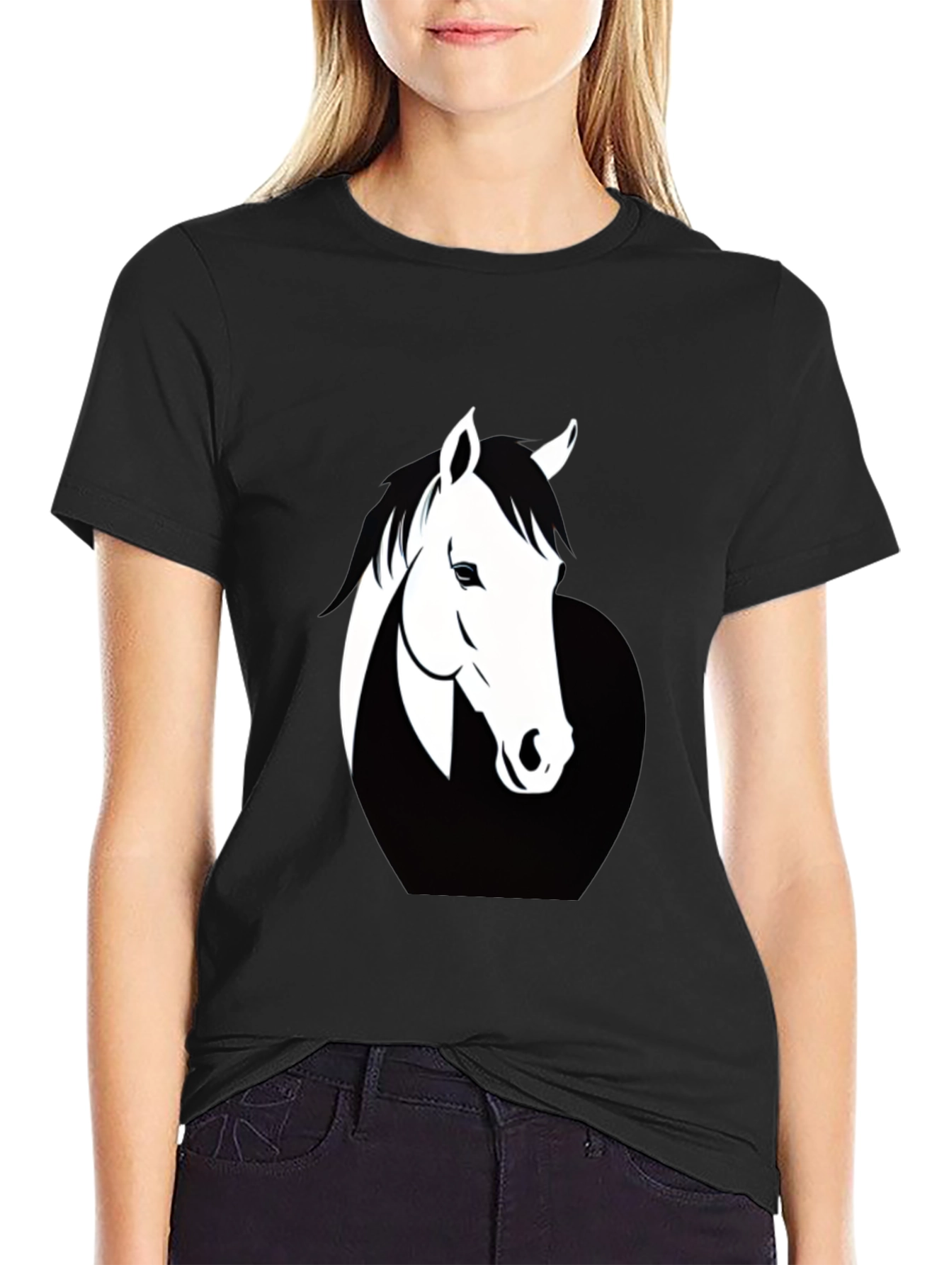 Mens Black T-Shirt with Horse Graphic