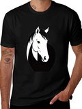 Mens Black T-Shirt with Horse Graphic