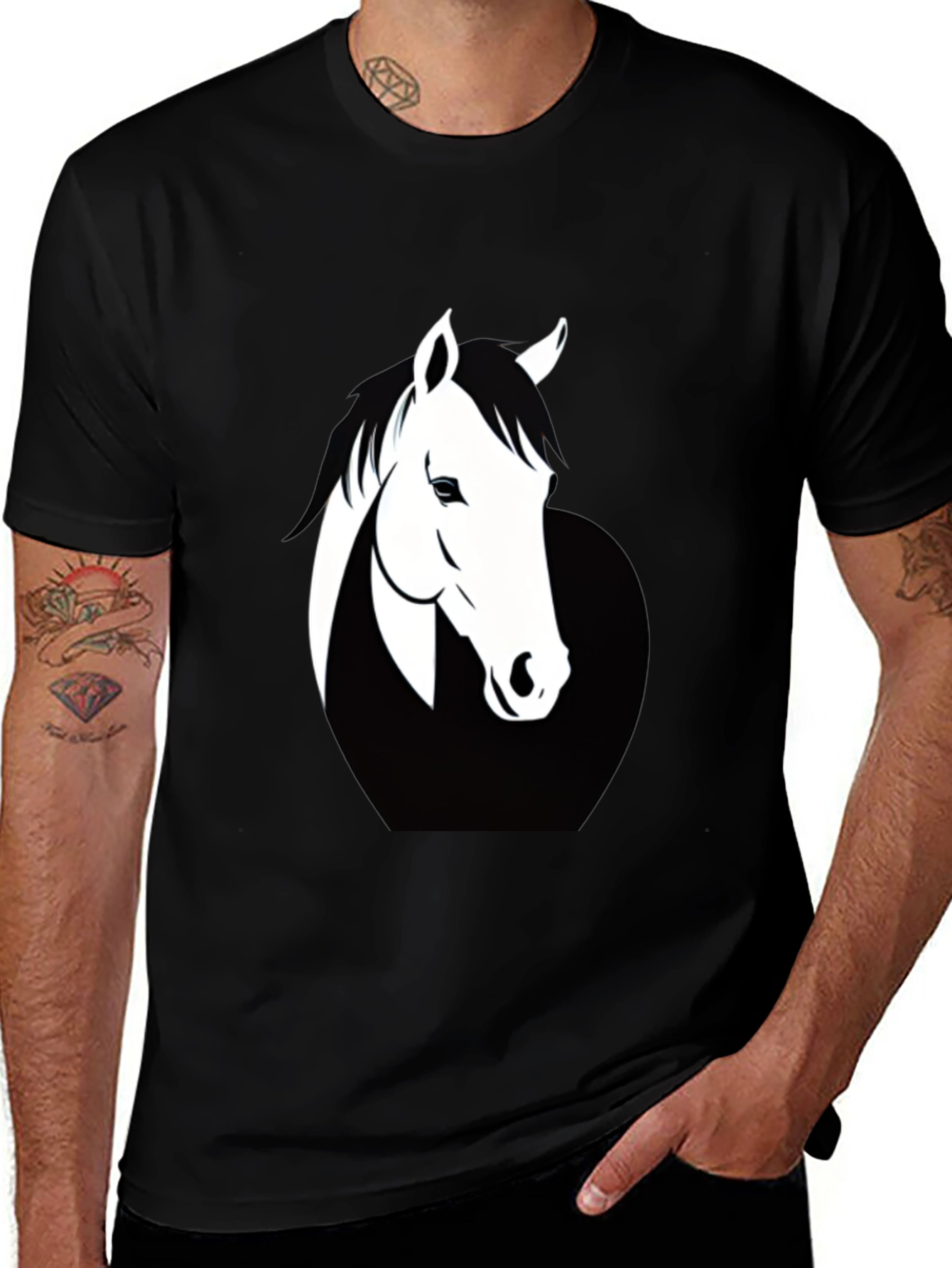 Mens Black T-Shirt with Horse Graphic