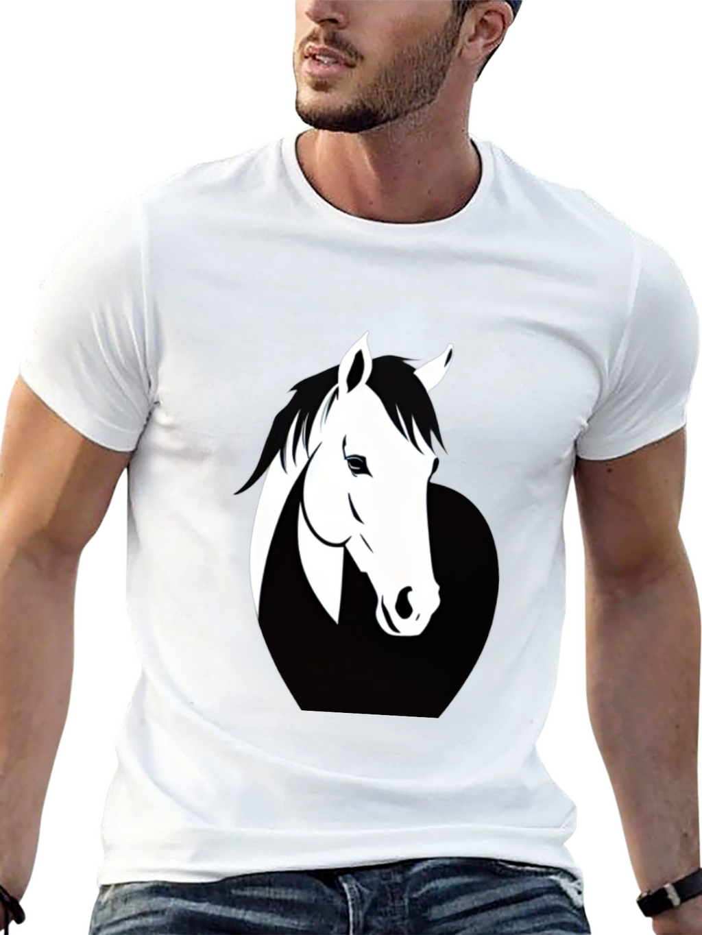Mens Black T-Shirt with Horse Graphic