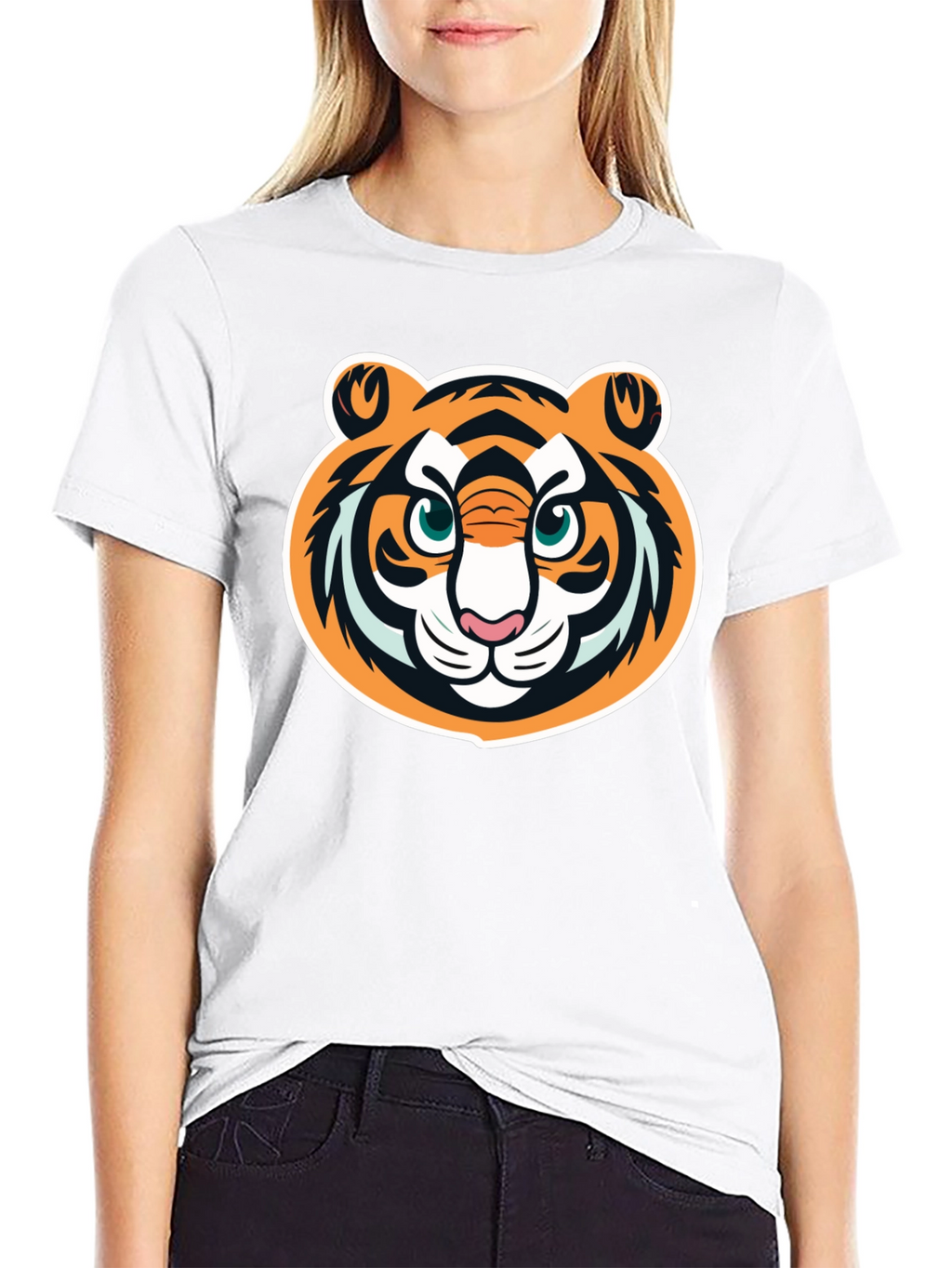 Tiger Face Graphic Tee - Black Cotton T-Shirt