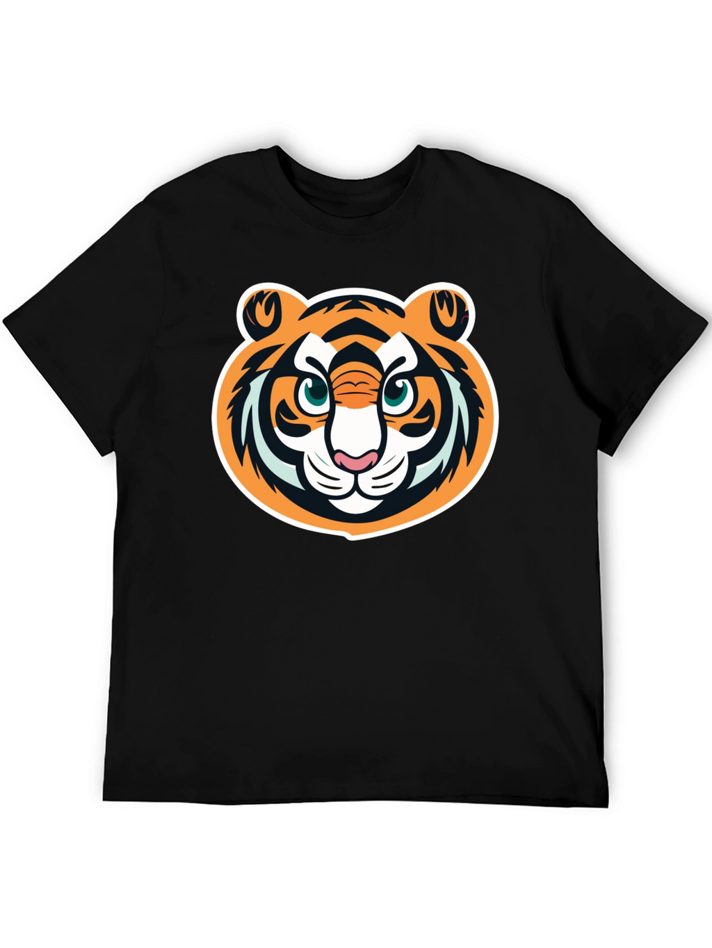 Tiger Face Graphic Tee - Black Cotton T-Shirt