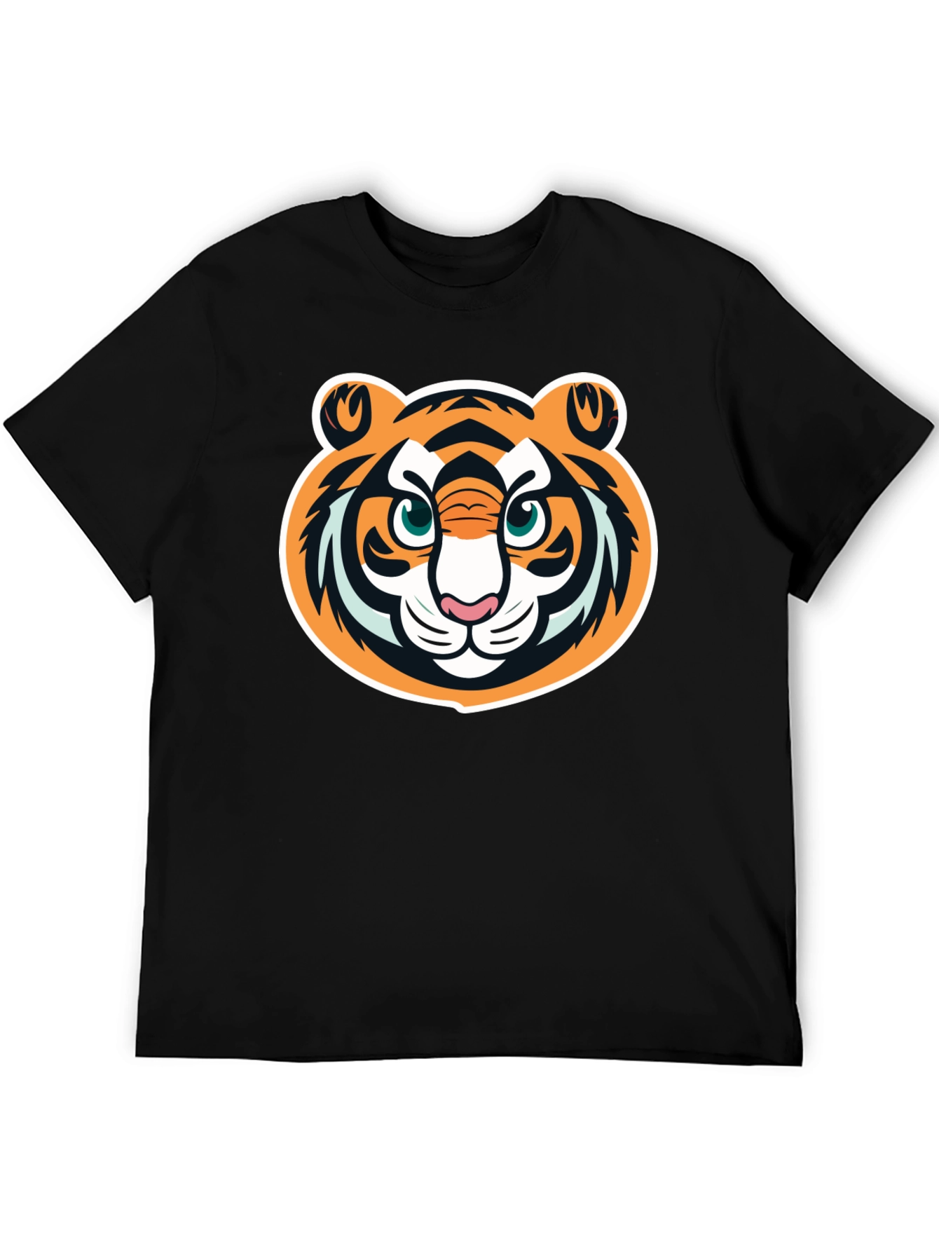 Tiger Face Graphic Tee - Black Cotton T-Shirt