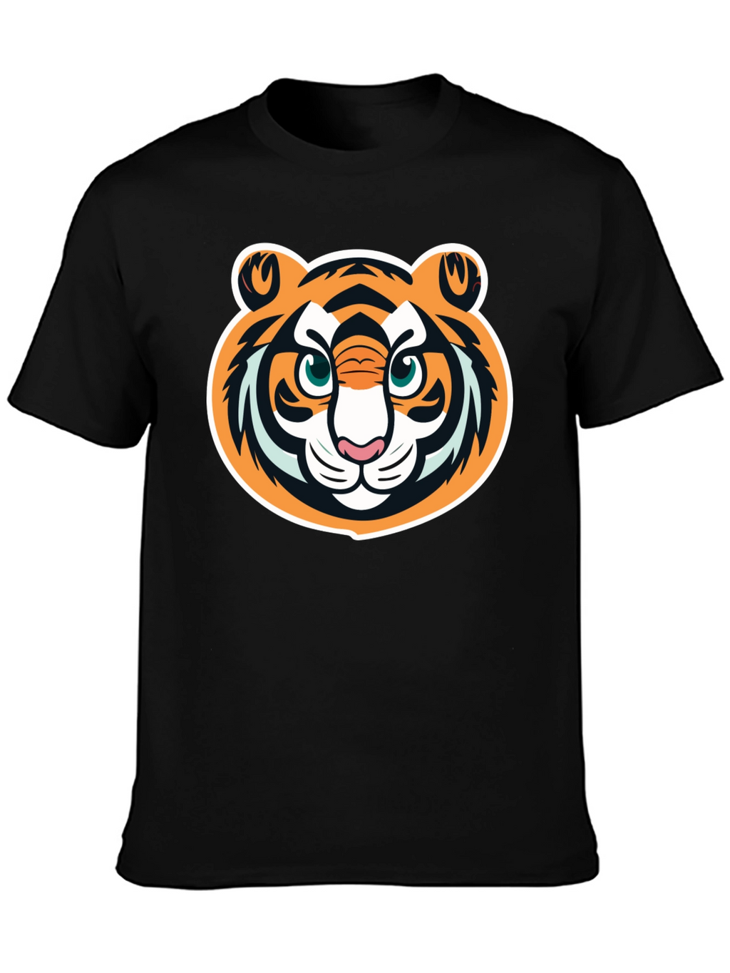 Tiger Face Graphic Tee - Black Cotton T-Shirt
