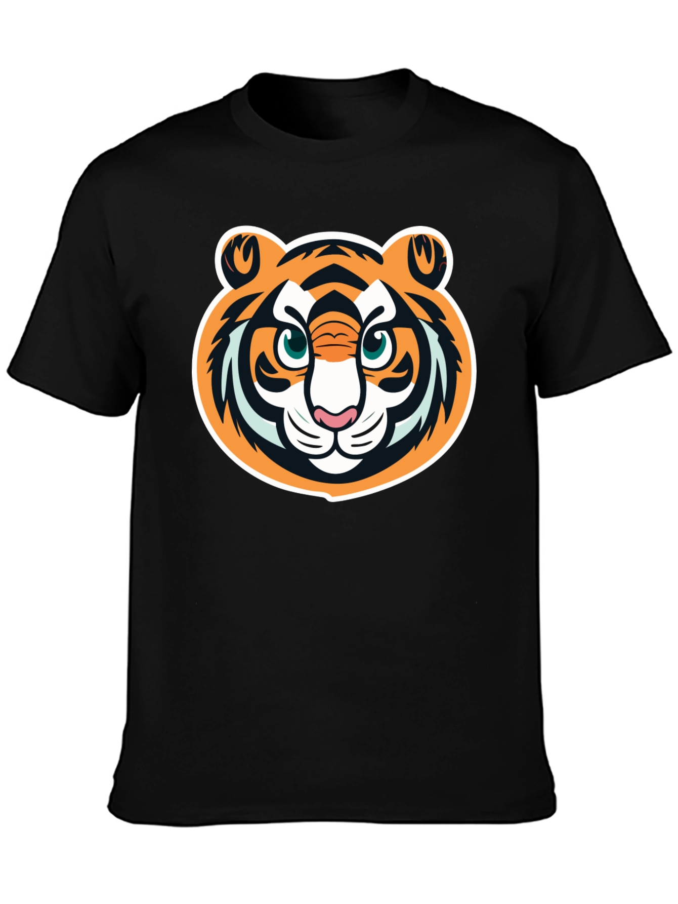Tiger Face Graphic Tee - Black Cotton T-Shirt