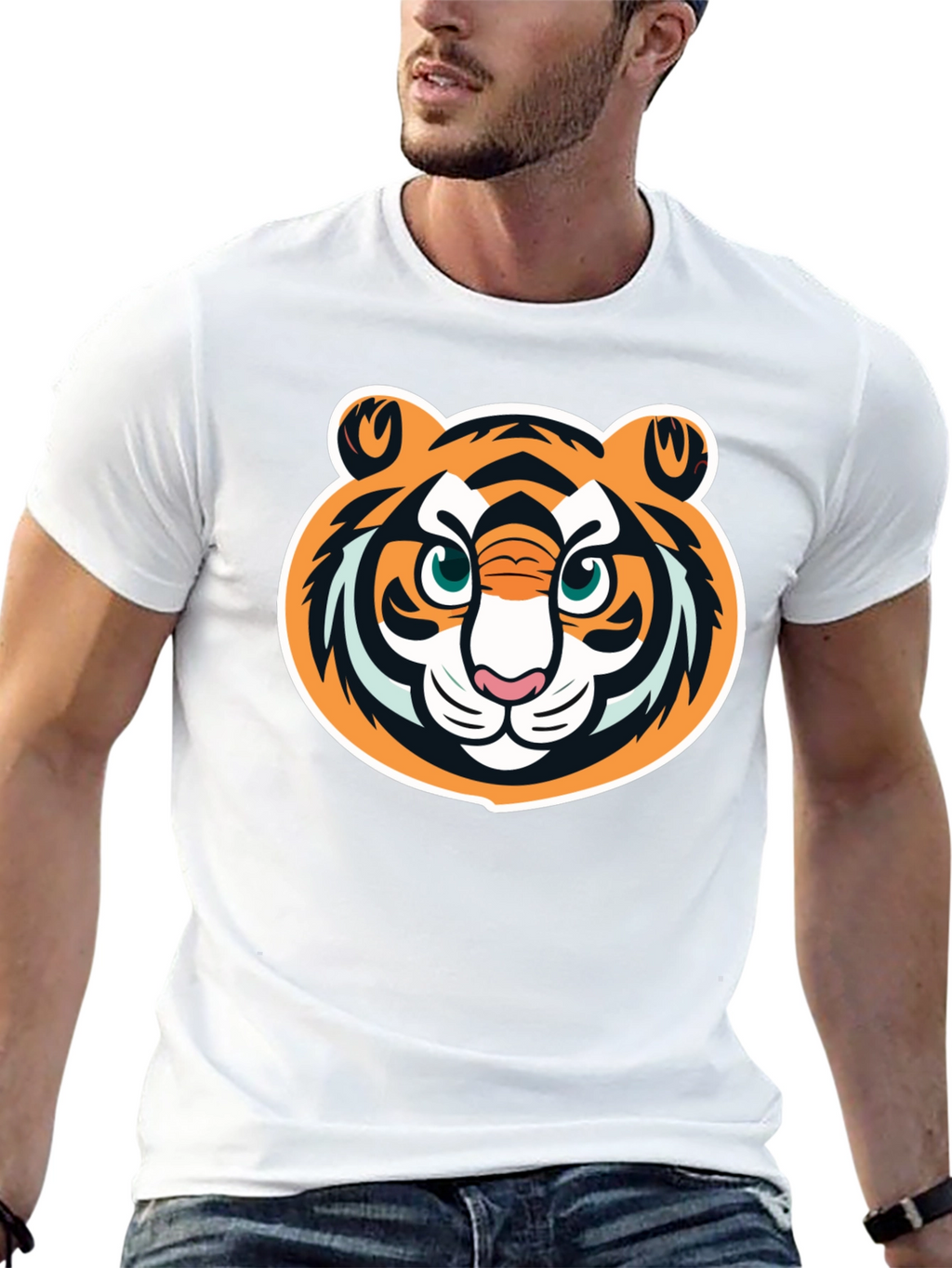 Tiger Face Graphic Tee - Black Cotton T-Shirt