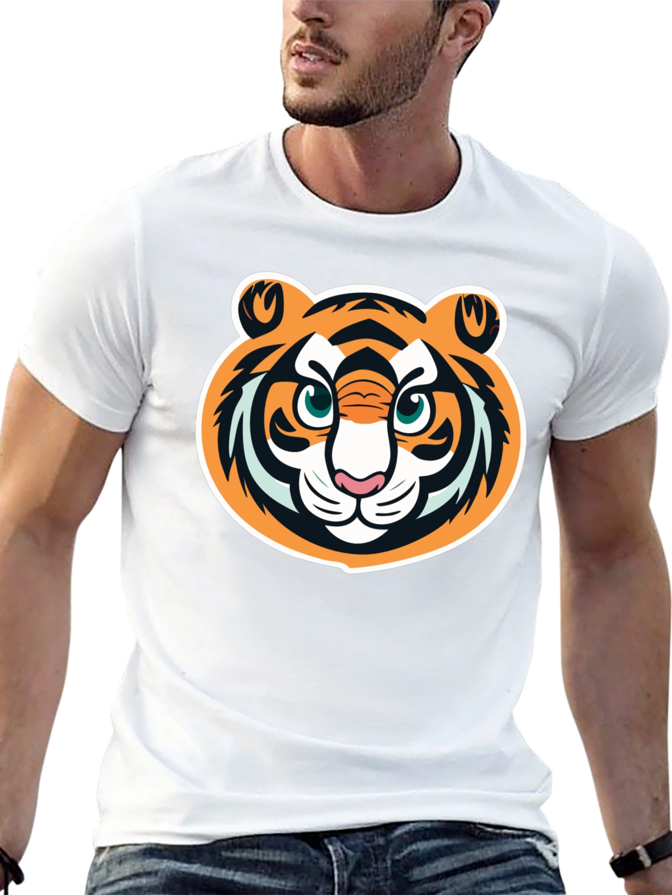 Tiger Face Graphic Tee - Black Cotton T-Shirt