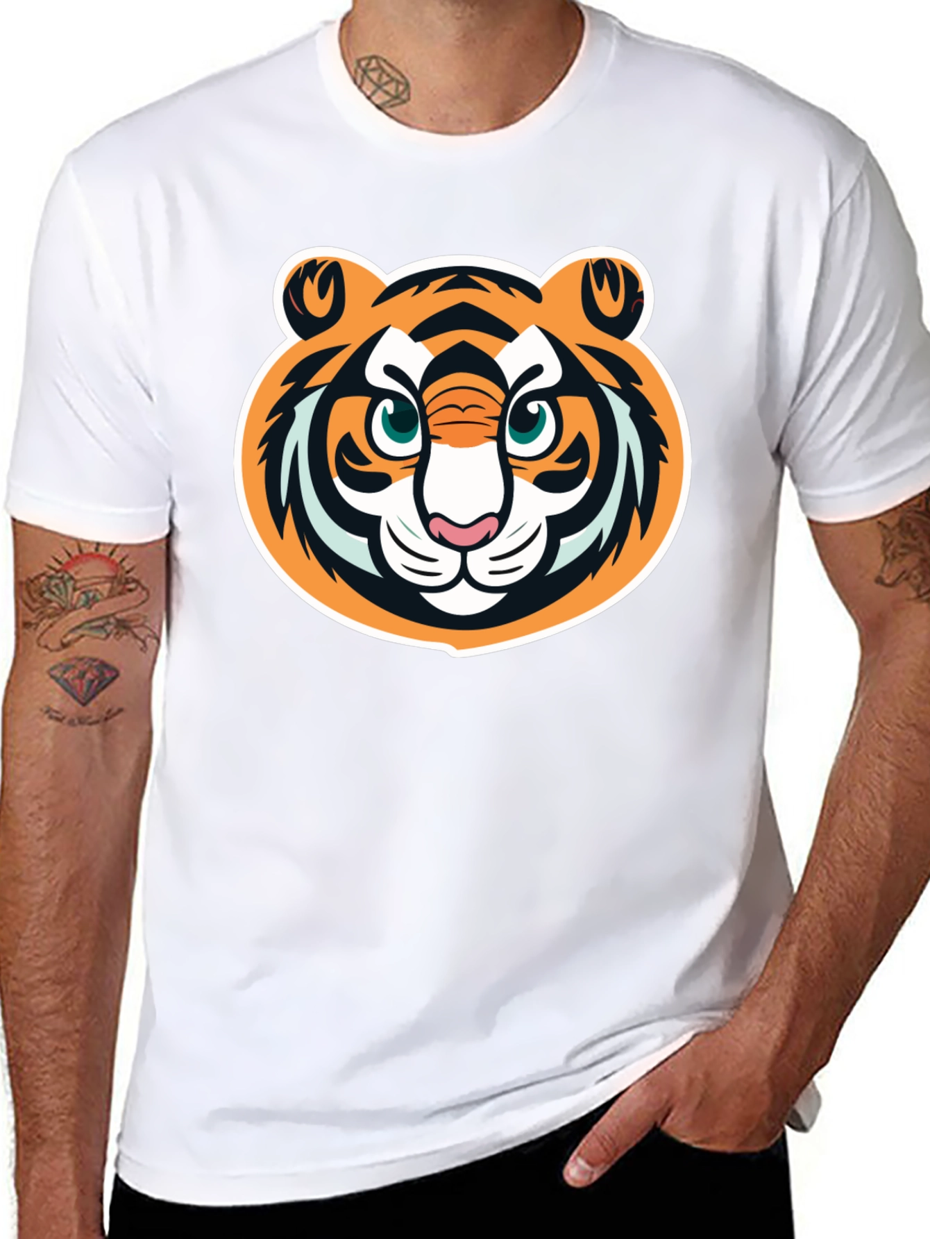Tiger Face Graphic Tee - Black Cotton T-Shirt