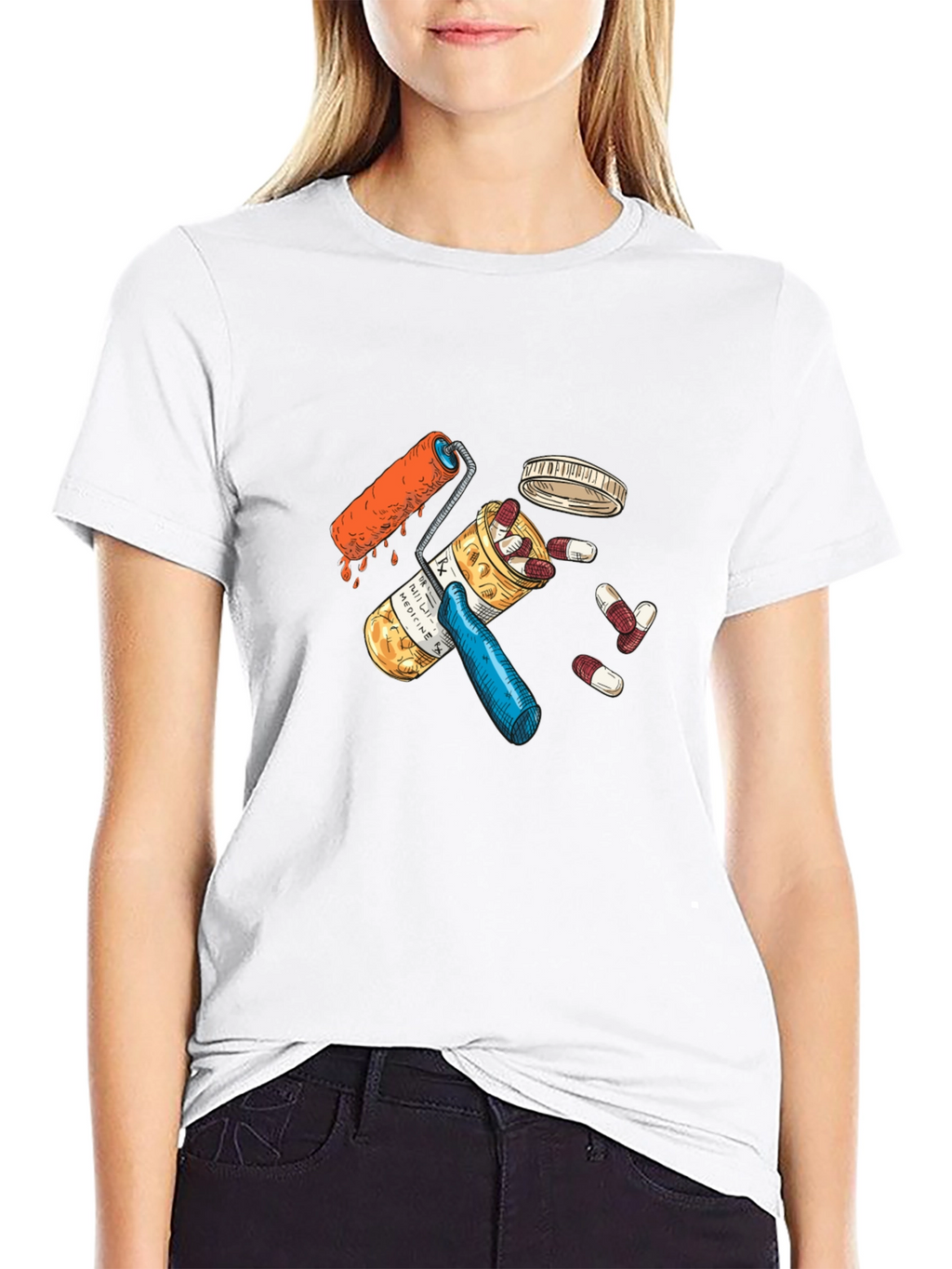Pills and Roller Graphic Black T-Shirt