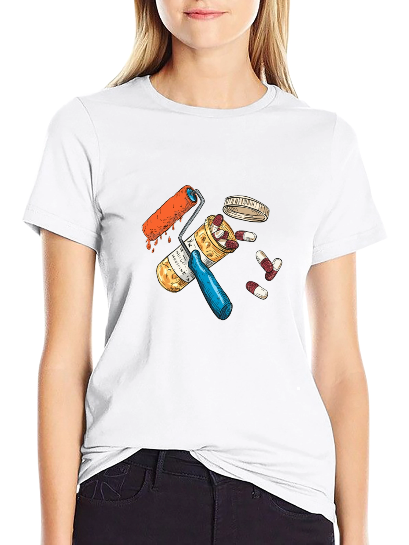 Pills and Roller Graphic Black T-Shirt