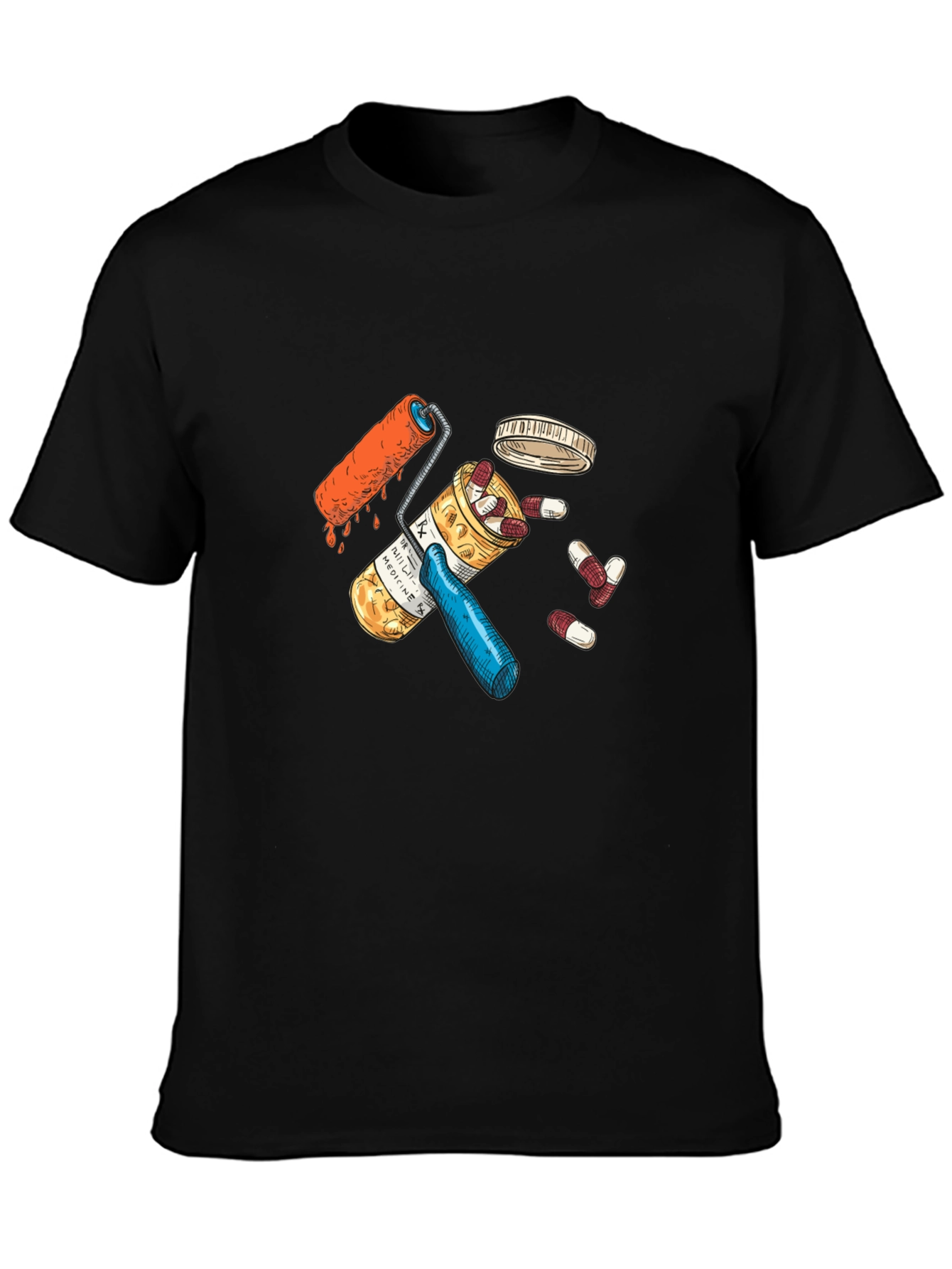 Pills and Roller Graphic Black T-Shirt