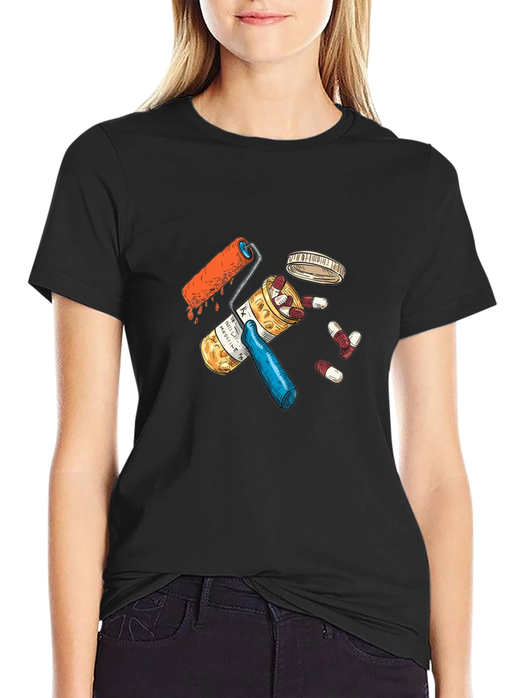 Pills and Roller Graphic Black T-Shirt