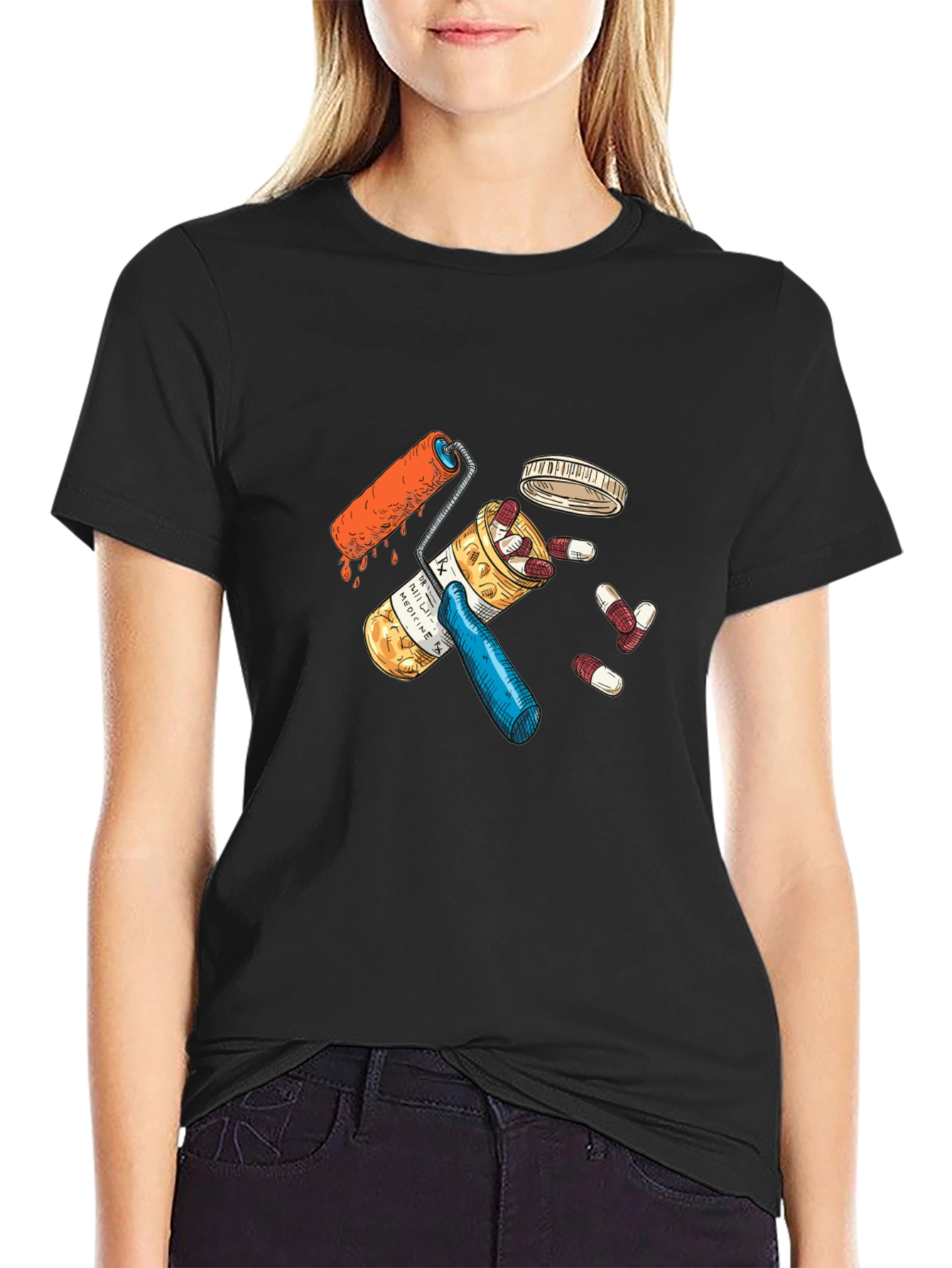 Pills and Roller Graphic Black T-Shirt