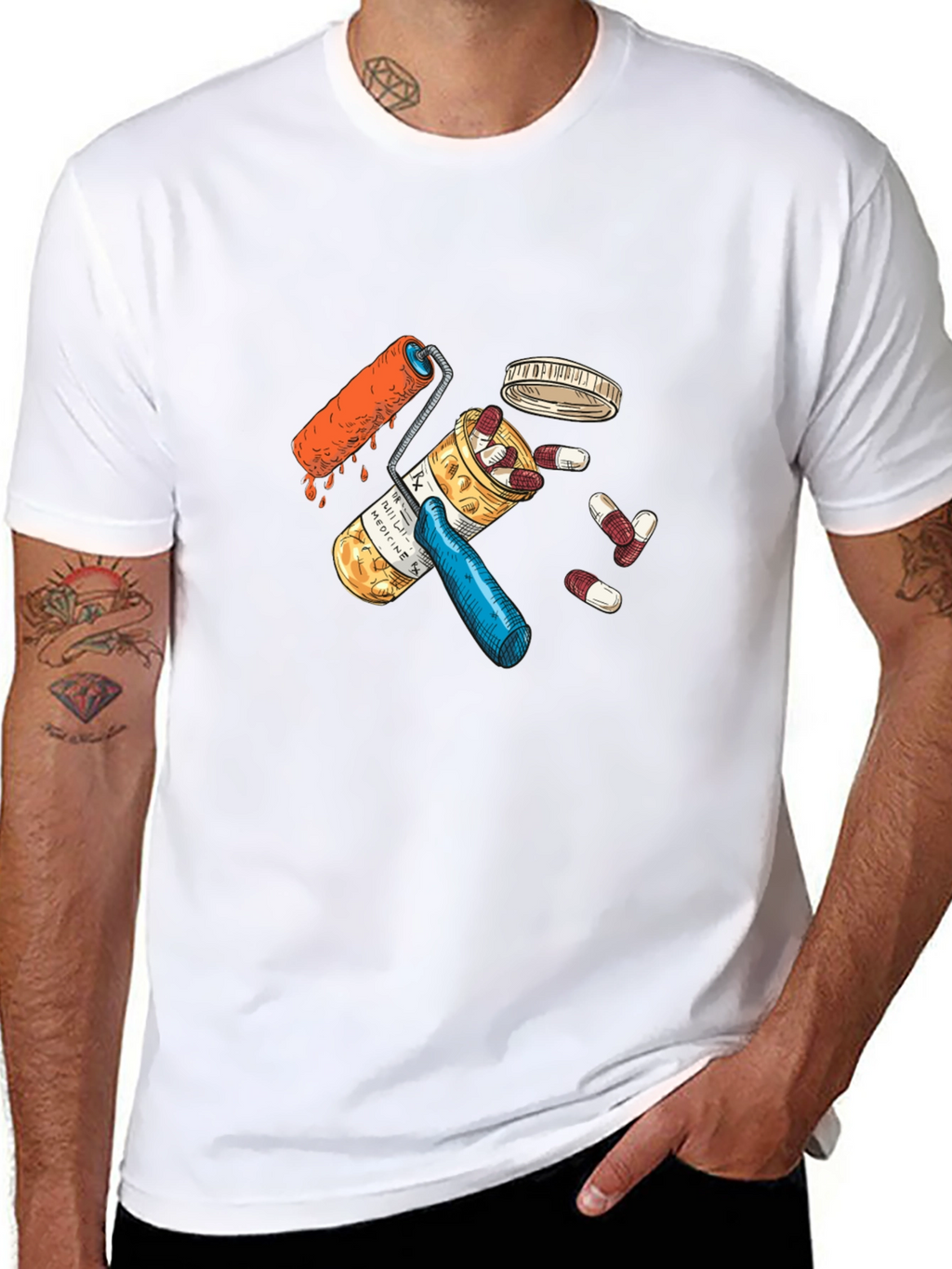 Pills and Roller Graphic Black T-Shirt