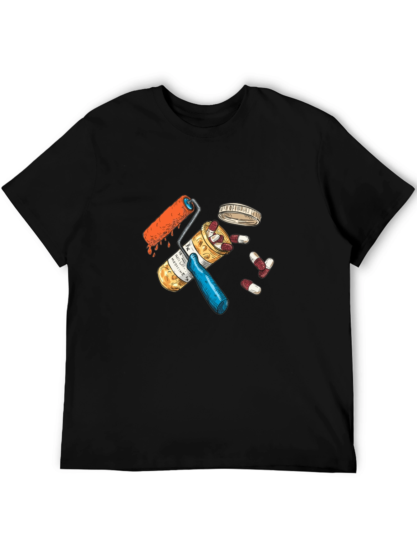 Pills and Roller Graphic Black T-Shirt